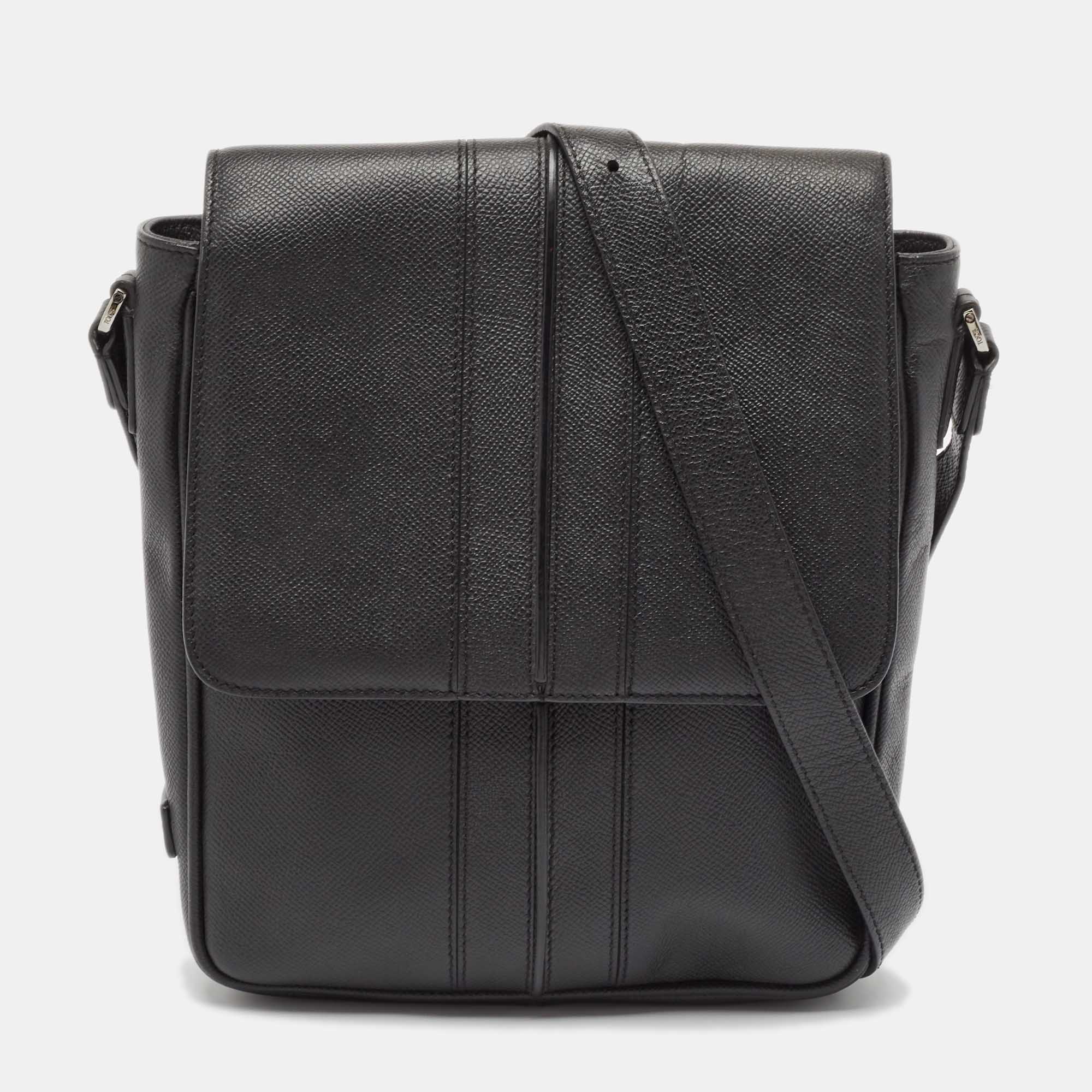 Tod's Black Leather Flap Messenger Bag