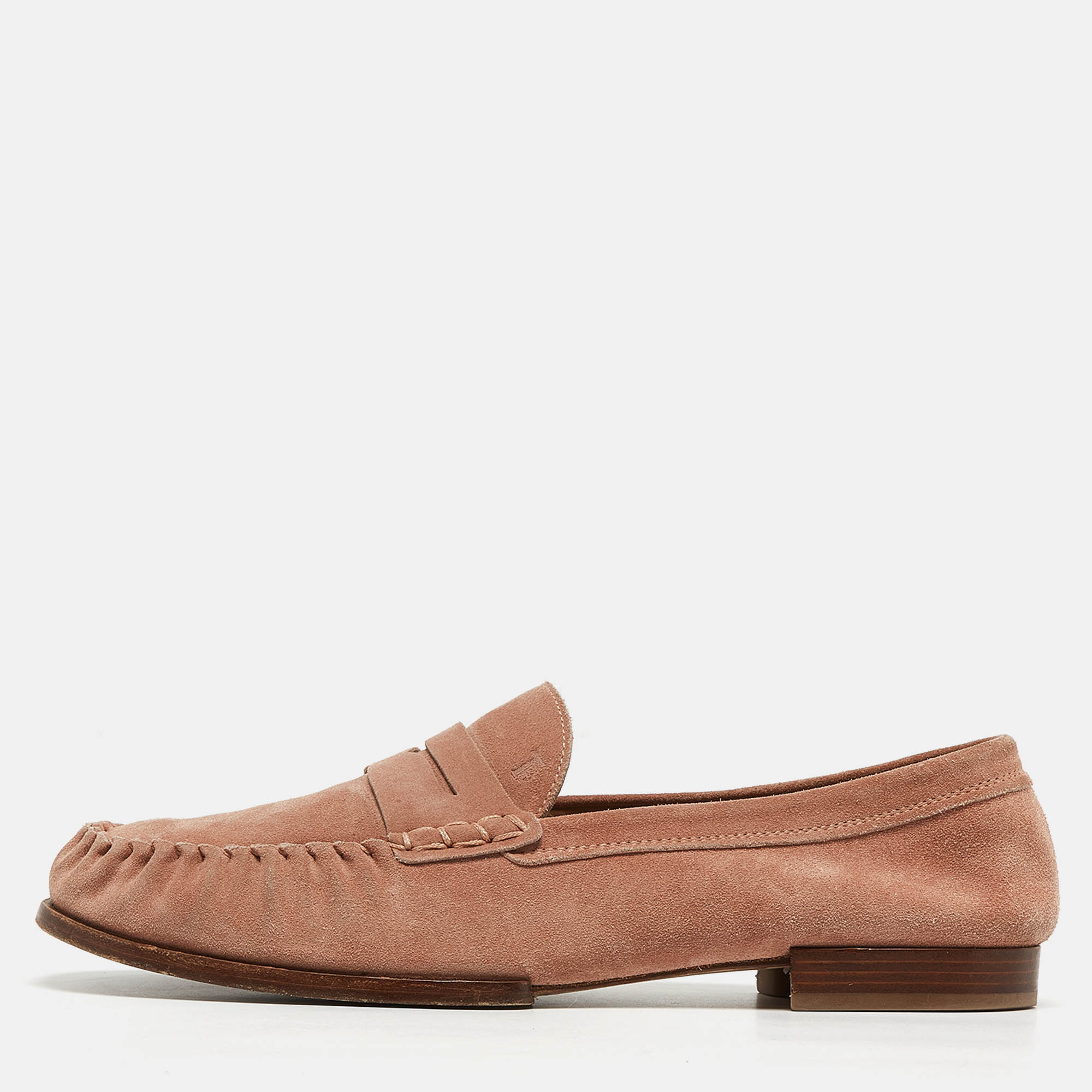 Pre Owned Tod's Pink Suede Penny Loafers Size 44.5