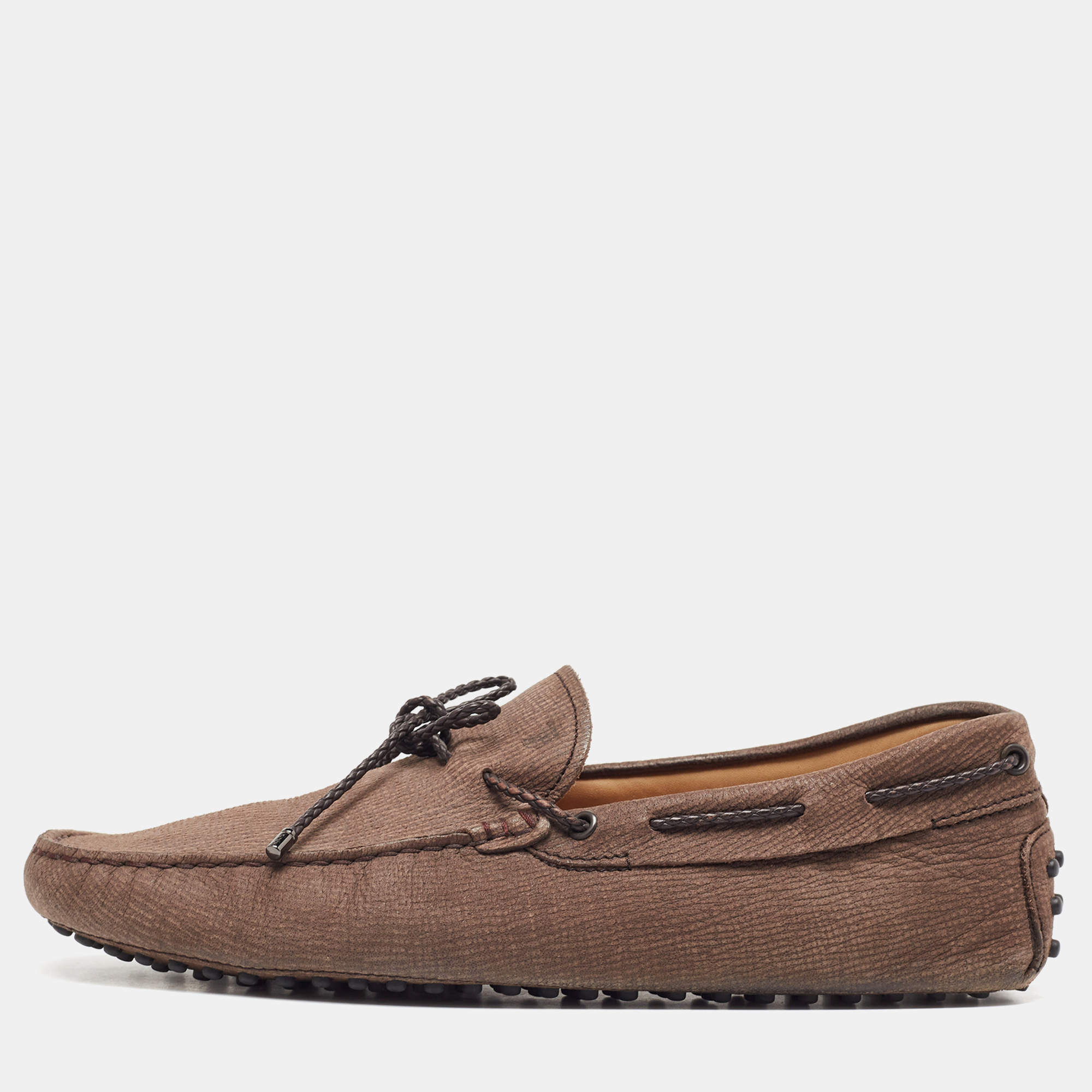 Pre Owned Tod's Brown Nubuck Leather Gommino Driving Loafers  Size 42