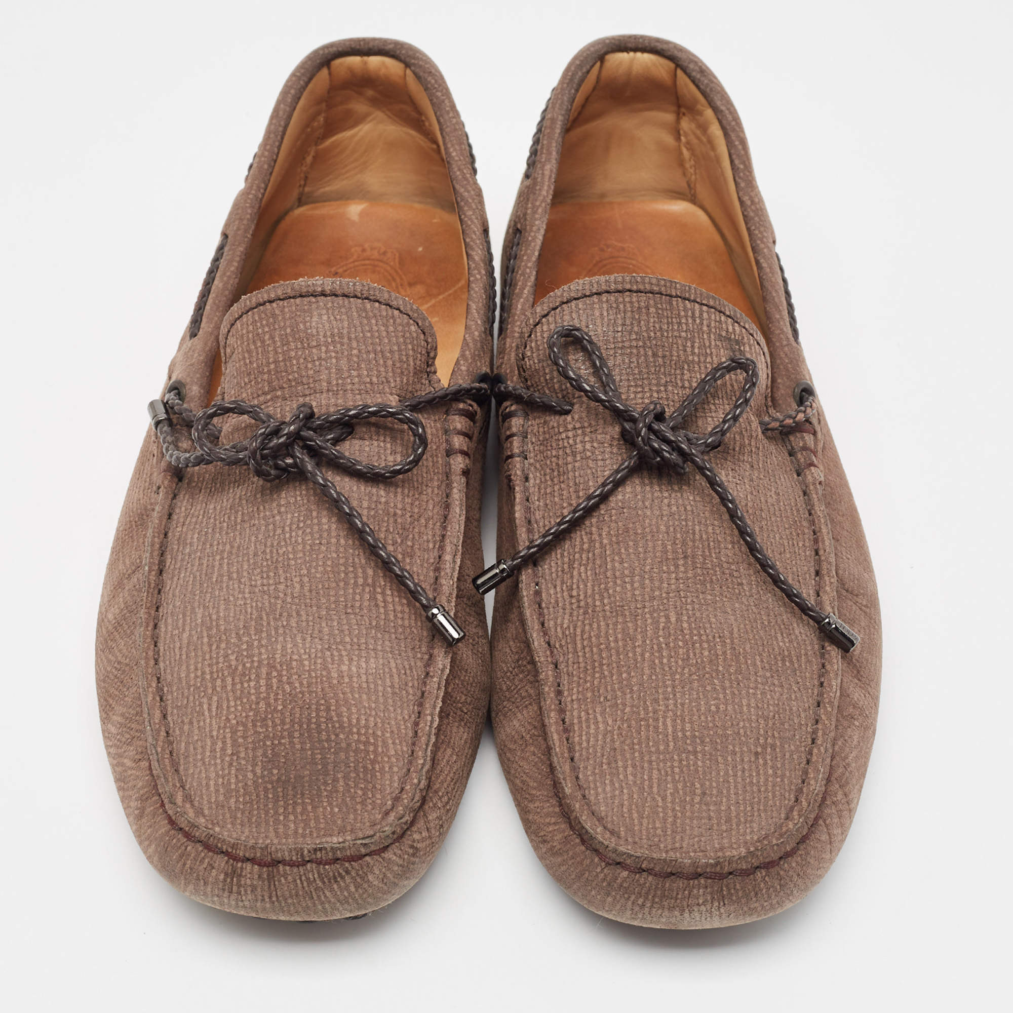 Pre Owned Tod's Brown Nubuck Leather Gommino Driving Loafers  Size 42