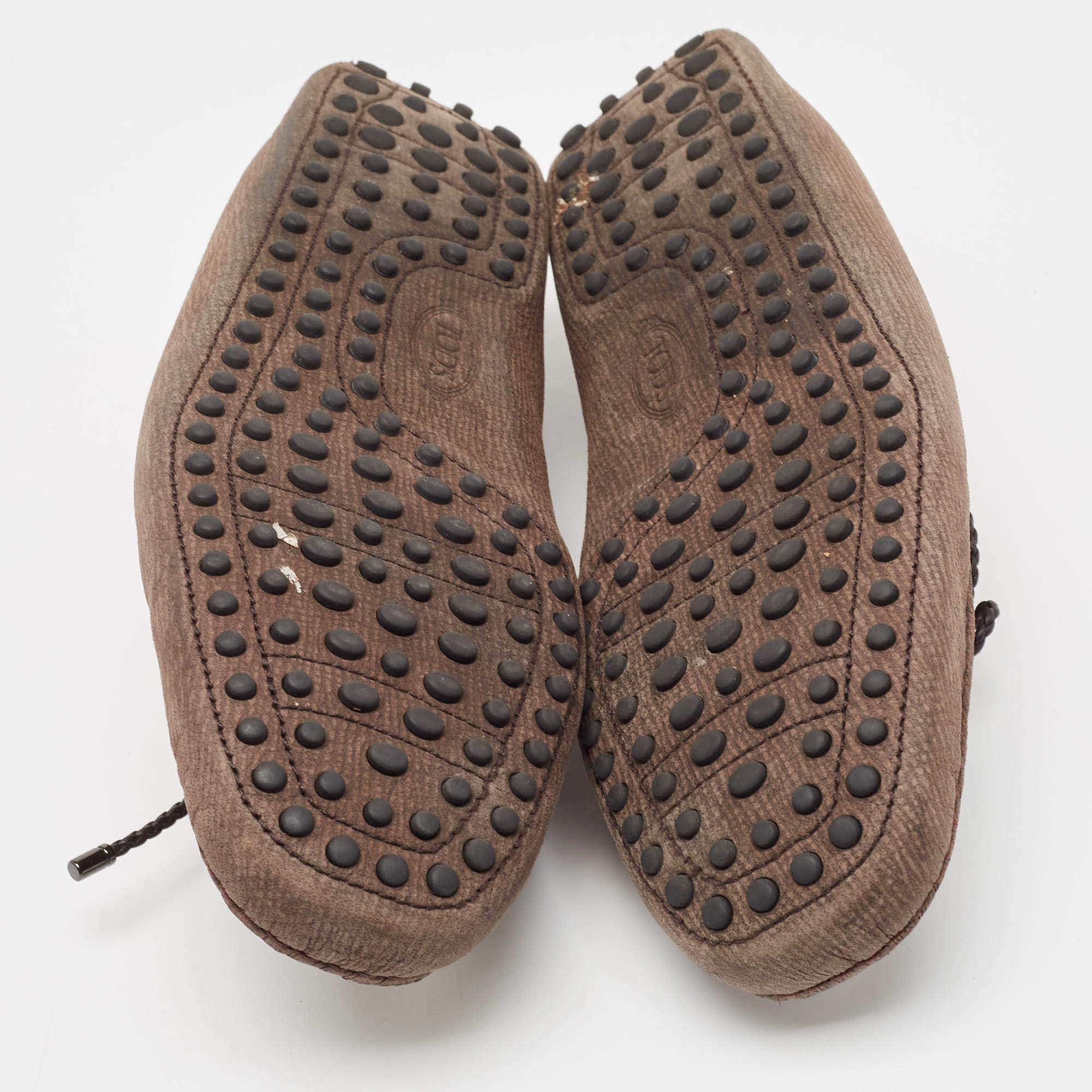 Pre Owned Tod's Brown Nubuck Leather Gommino Driving Loafers  Size 42