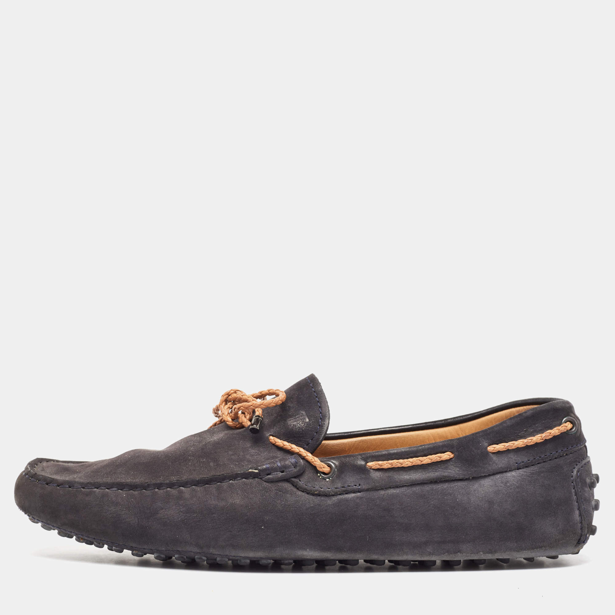 Pre Owned Tod's Dark Grey Nubuck Leather Gommino Loafers  Size 42.5