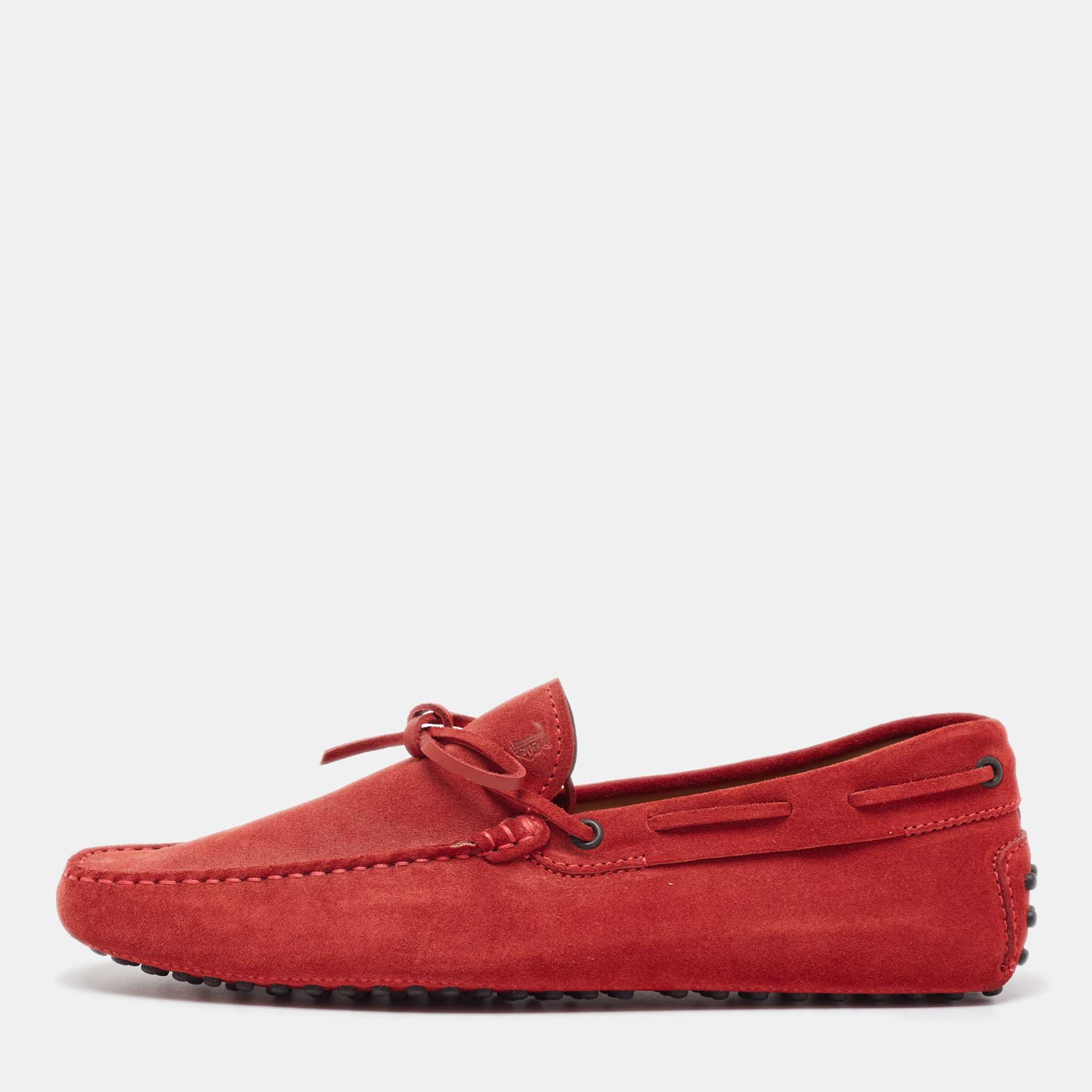Tod's Red Suede Gommino Driving Loafers Size 42