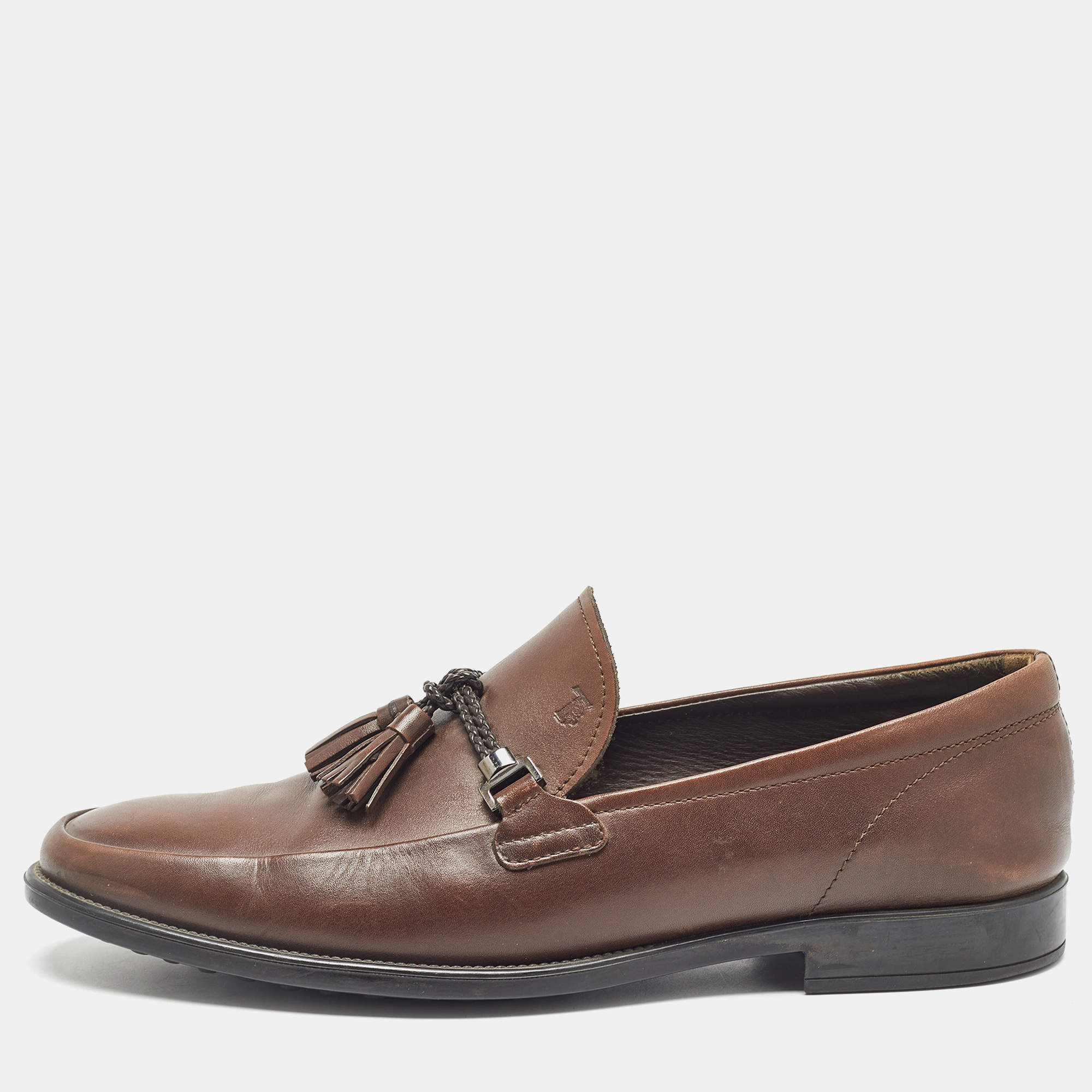 Tod's Brown Leather Fringe Tassel Loafers Size 42.5