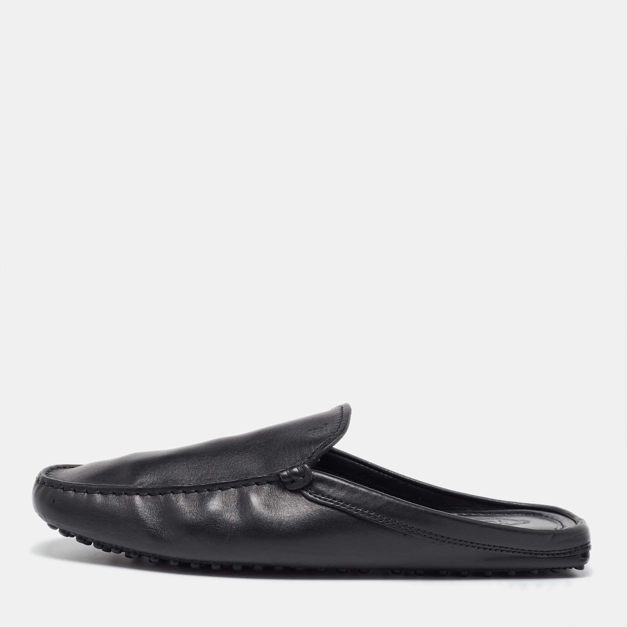 Tod's Black Leather Loafer Mules Size 41