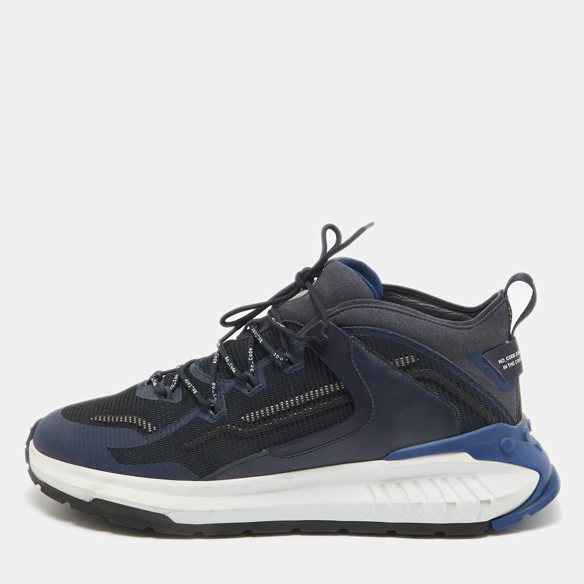 Tod's No Code Blue Leather and Mesh Low Top Sneakers 42