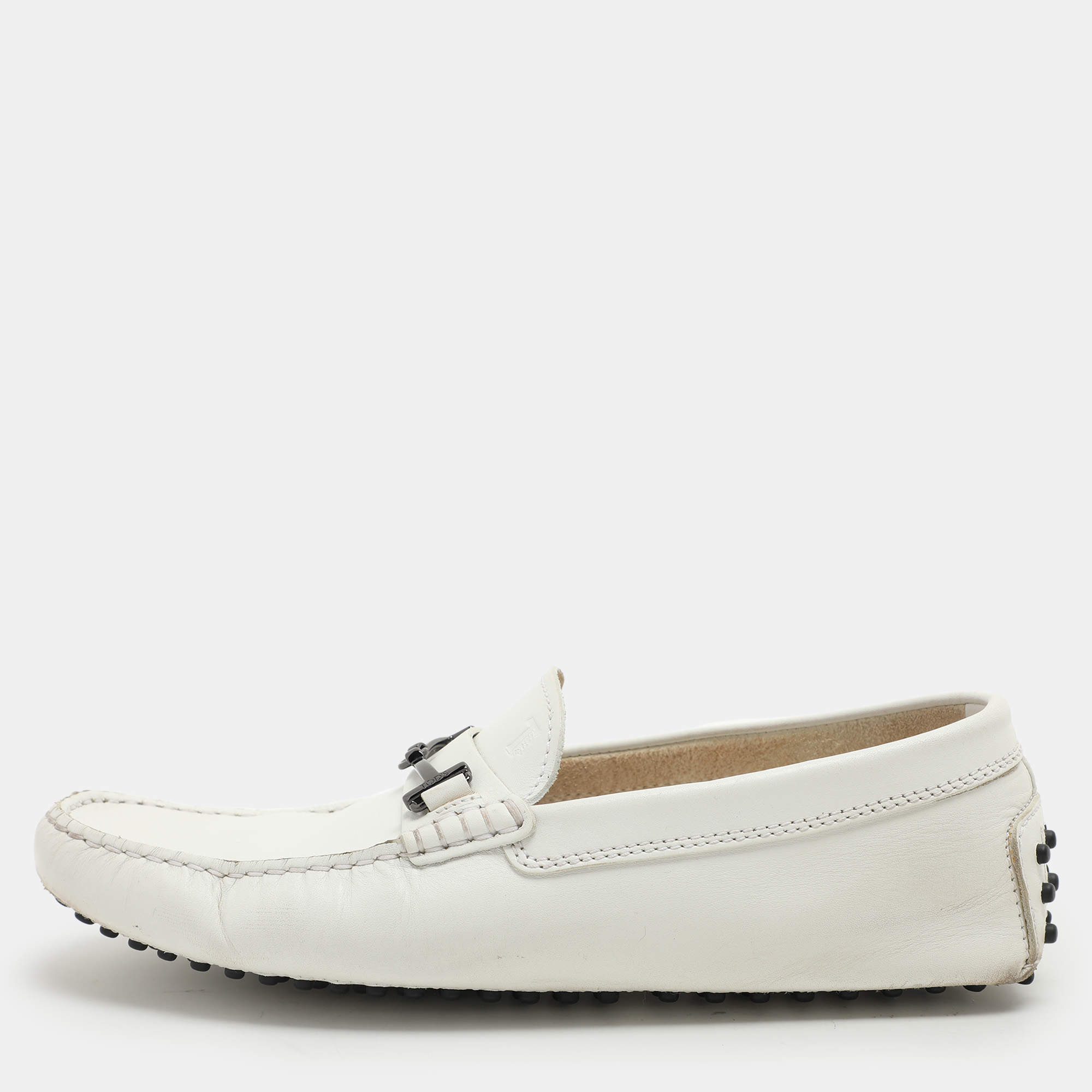 Tod's White Leather Double T Loafers Size 40