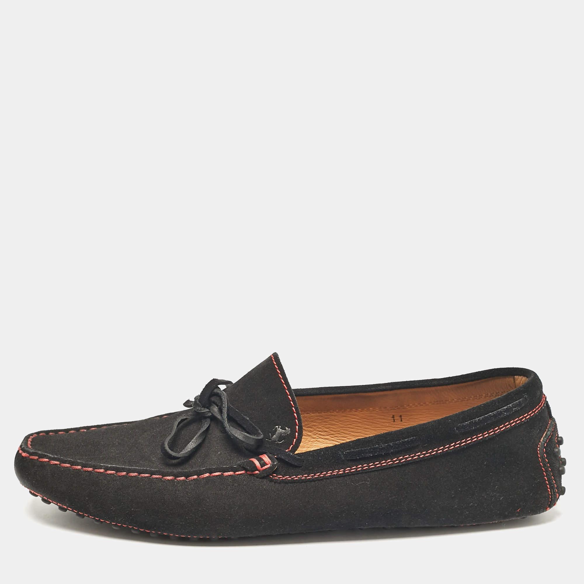 Tod's Black Suede Driver Loafers Size 45.5