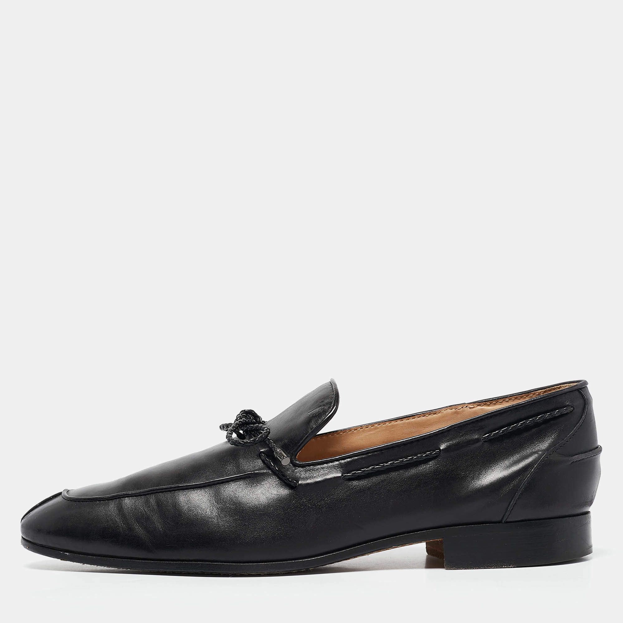 Pre Owned Tod's Black Leather Slip On Loafers Size 43