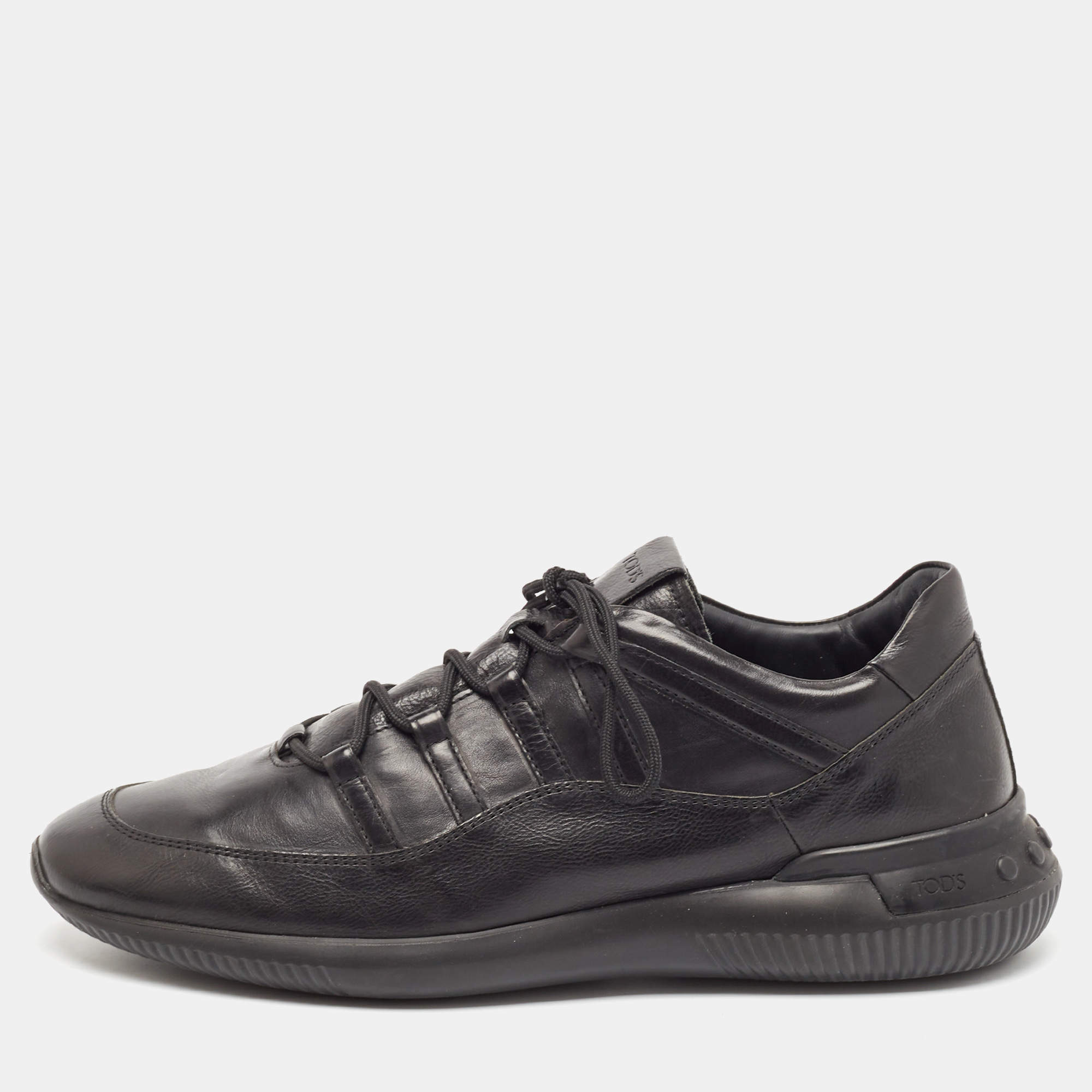 Tod's Black Leather Lace Up Sneakers Size 44