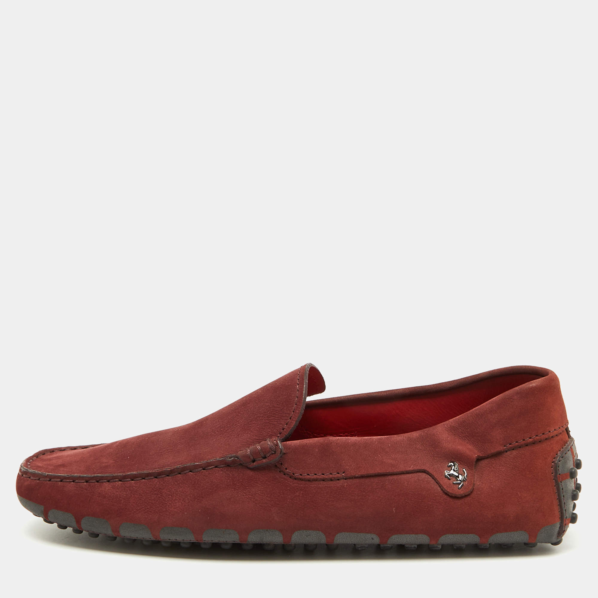 Tod's Burgundy Nubuck Leather Tod's For Ferrari Slip On Loafers Size 39.5