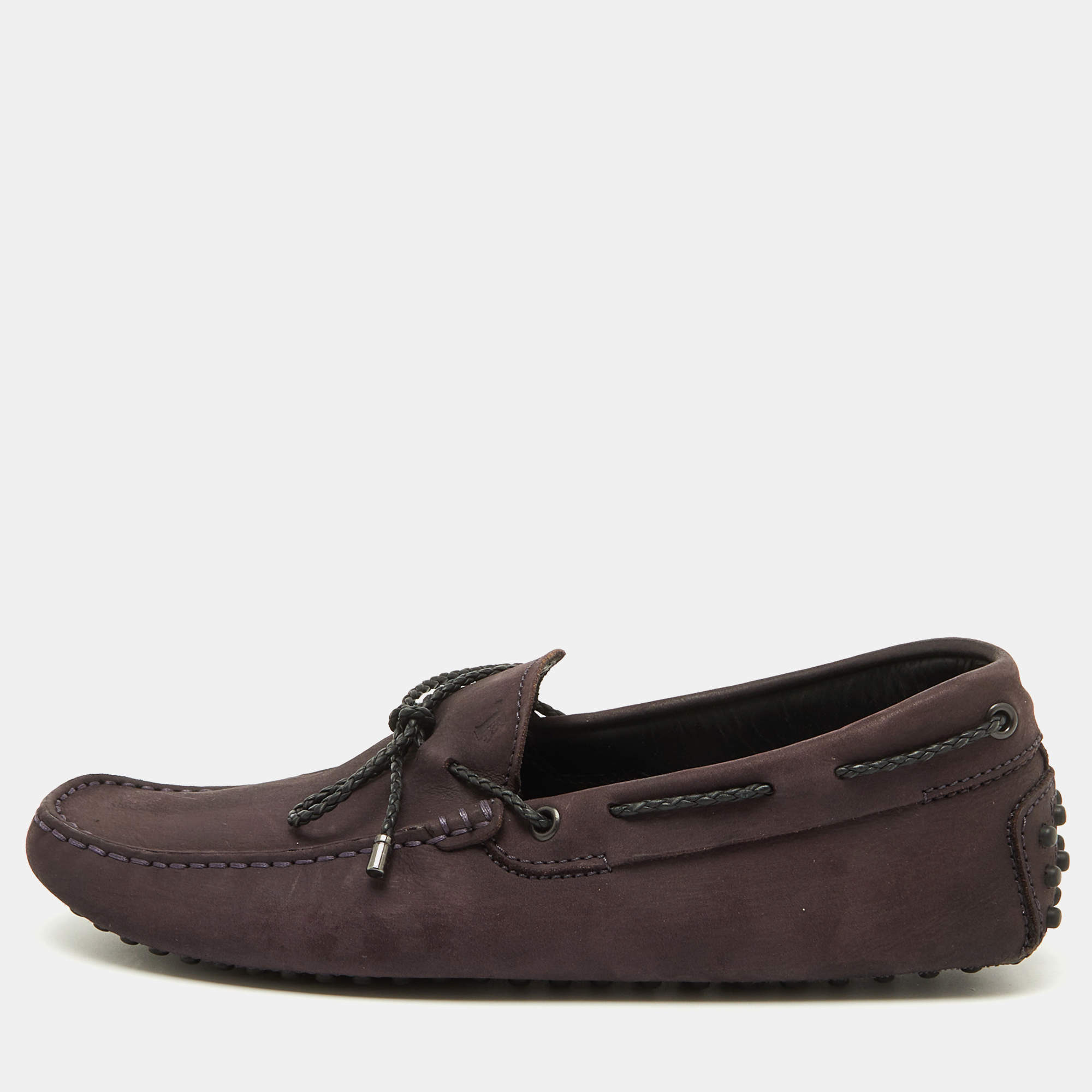 Tod's Dark Purple Nubuck Leather Slip On Driver Loafers Size 39.5