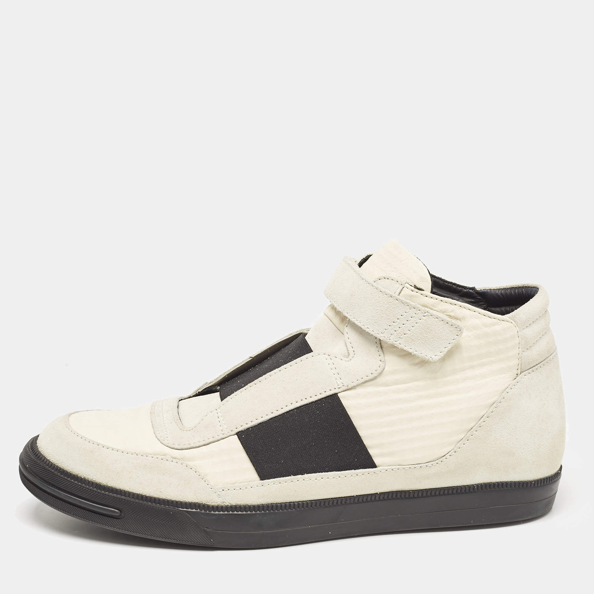 Tod's Grey/White Fabric and Suede High Top Sneakers Size 45.5