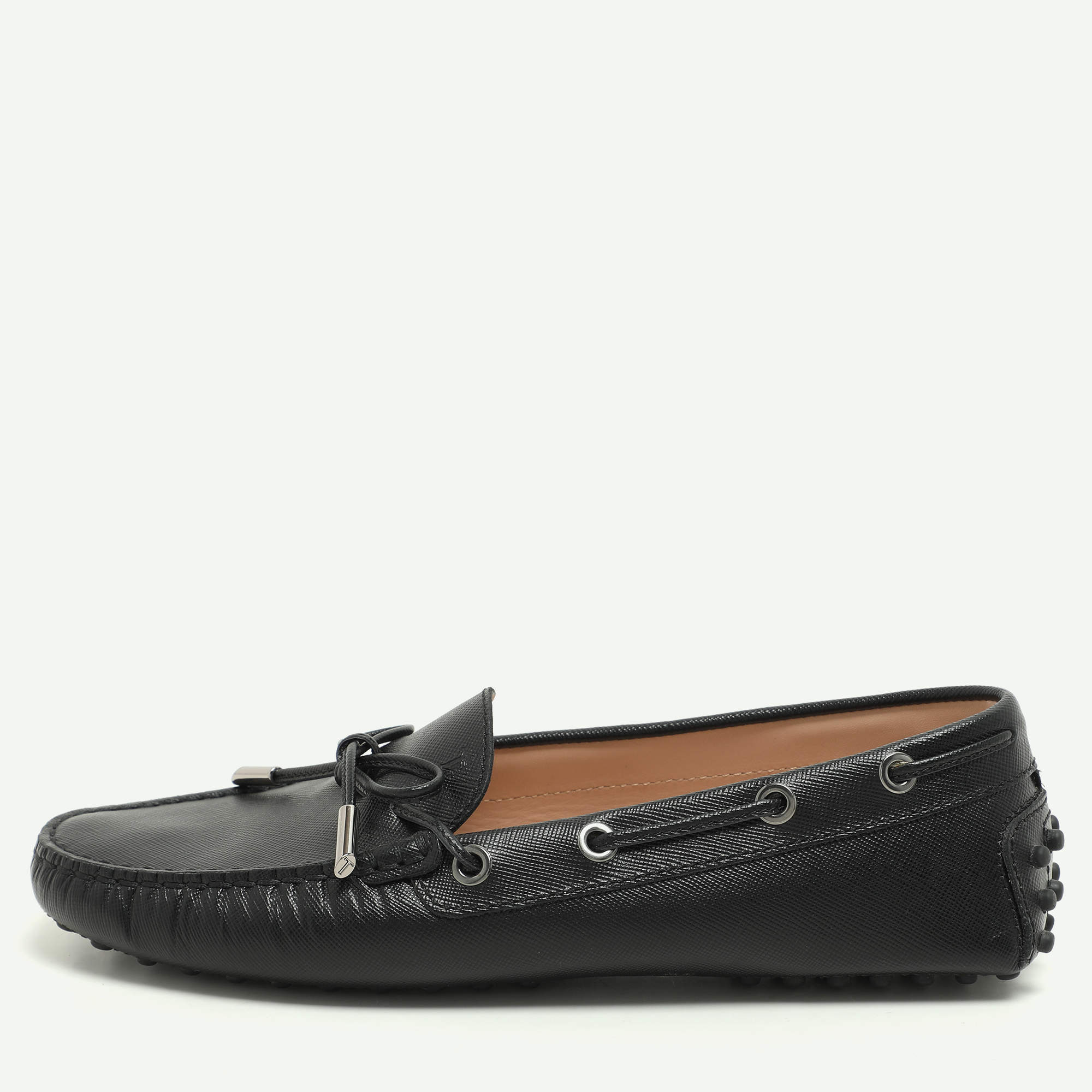Tod's Black Leather Bow Loafers Size 37
