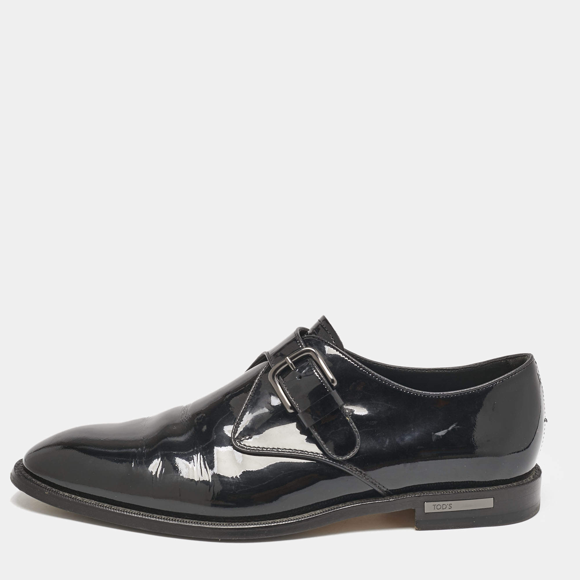 Tod's Black Patent Leather Single Flap Monk Strap Size 42