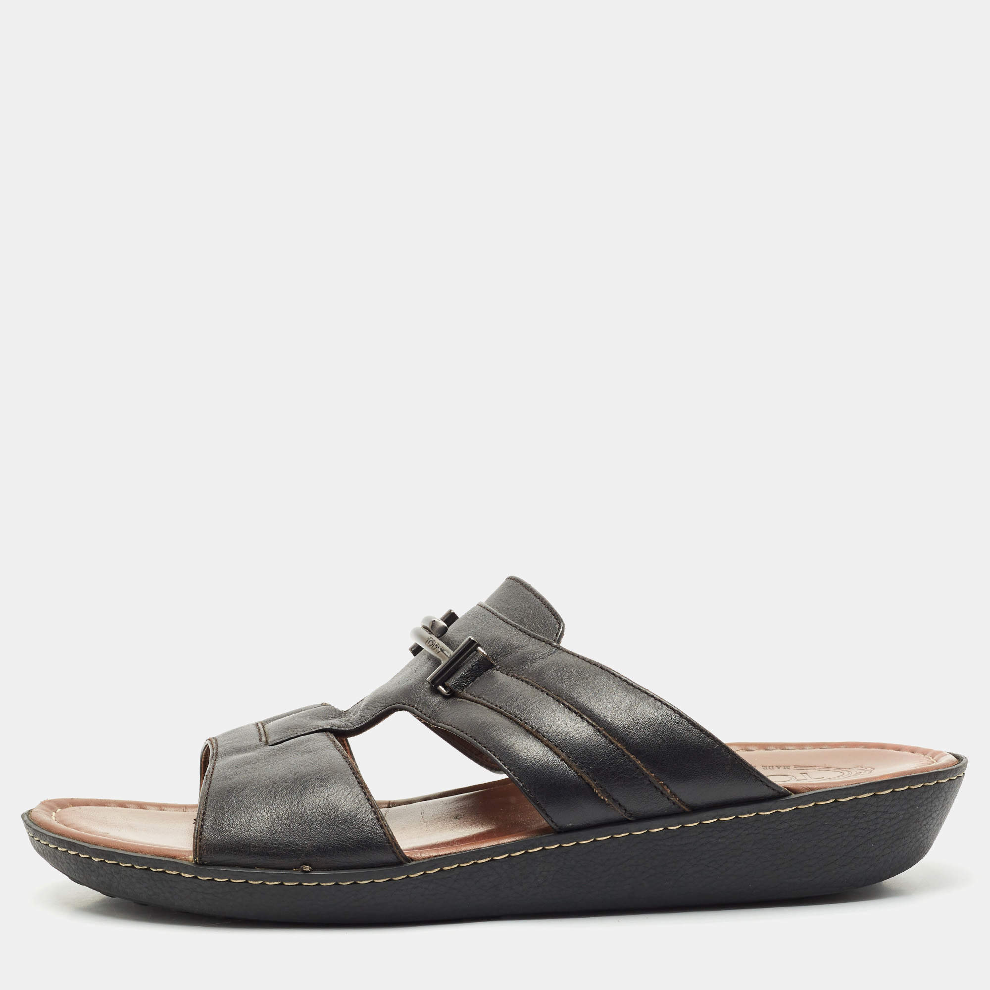 Tod's Black Leather Slide Sandals Size 44.5