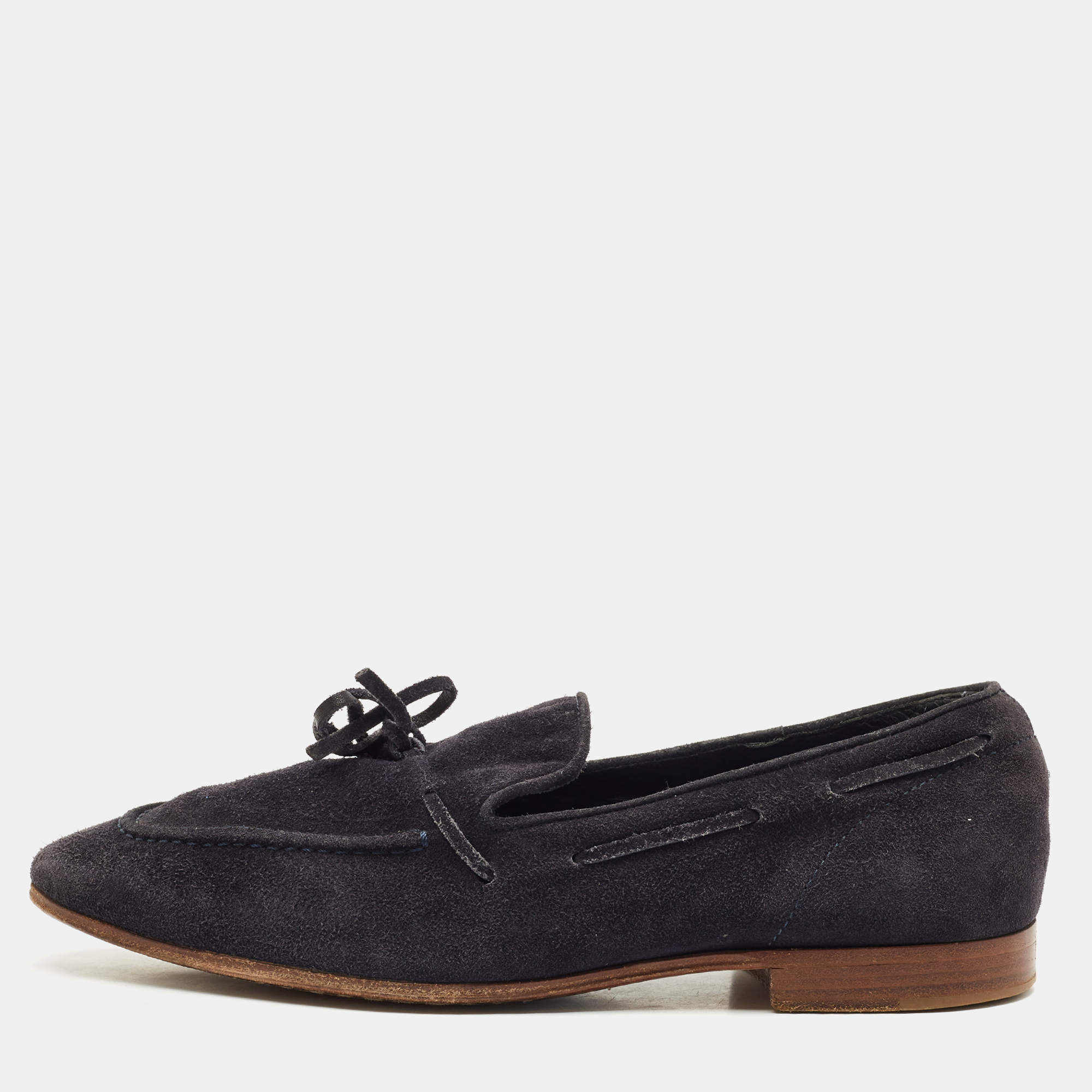 Tod's Navy Blue Suede Penny Penny Loafers Size 39.5