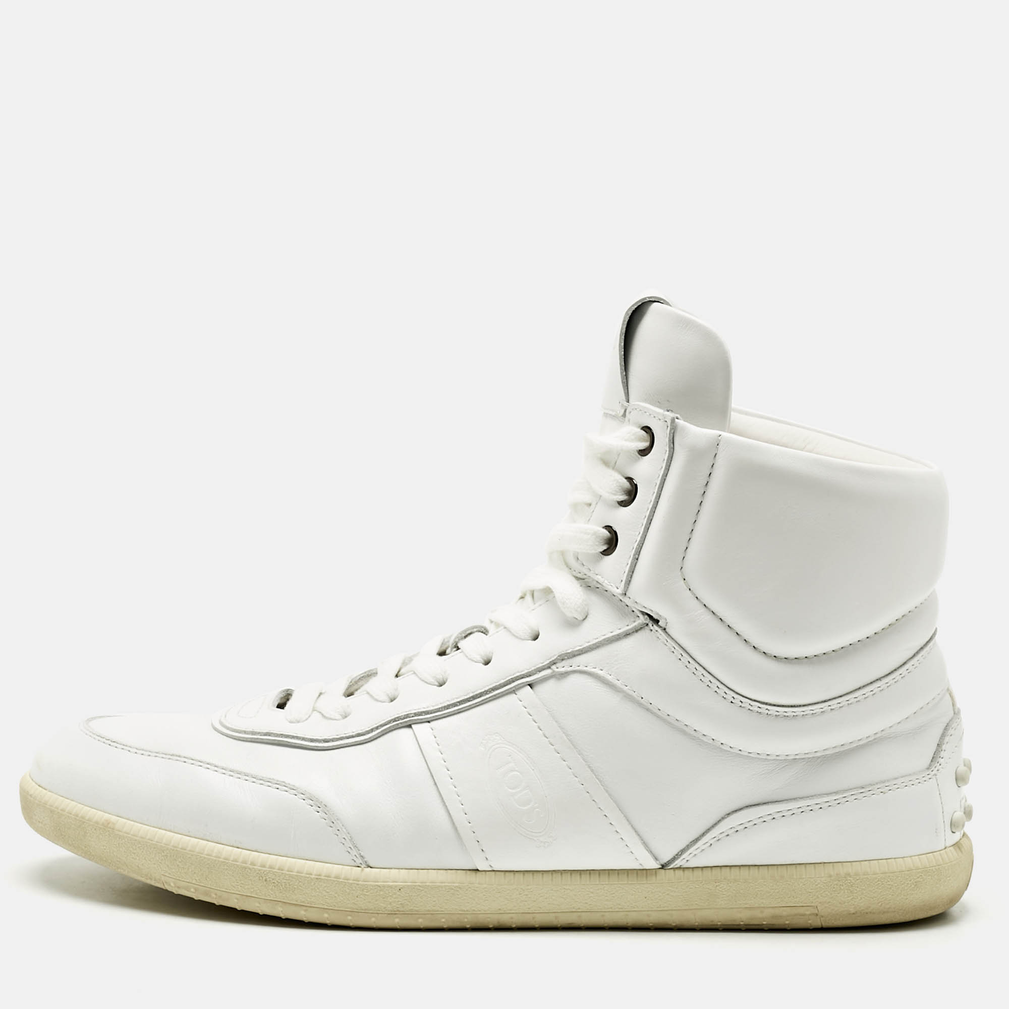 Tod's White Leather High Top Sneakers Size 44.5