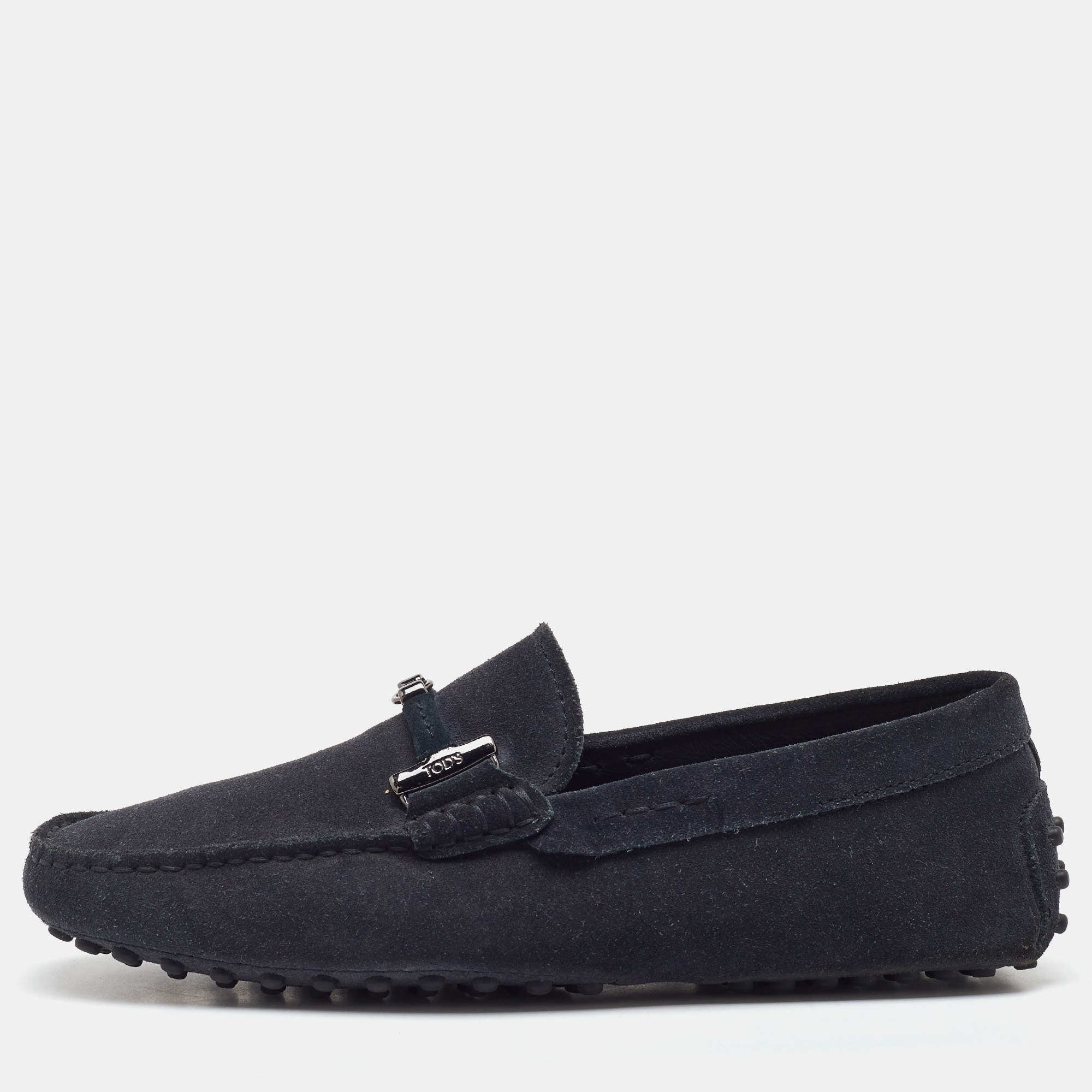 Pre Owned Tod's Midnight Blue Suede Slip On Loafers Size 38.5