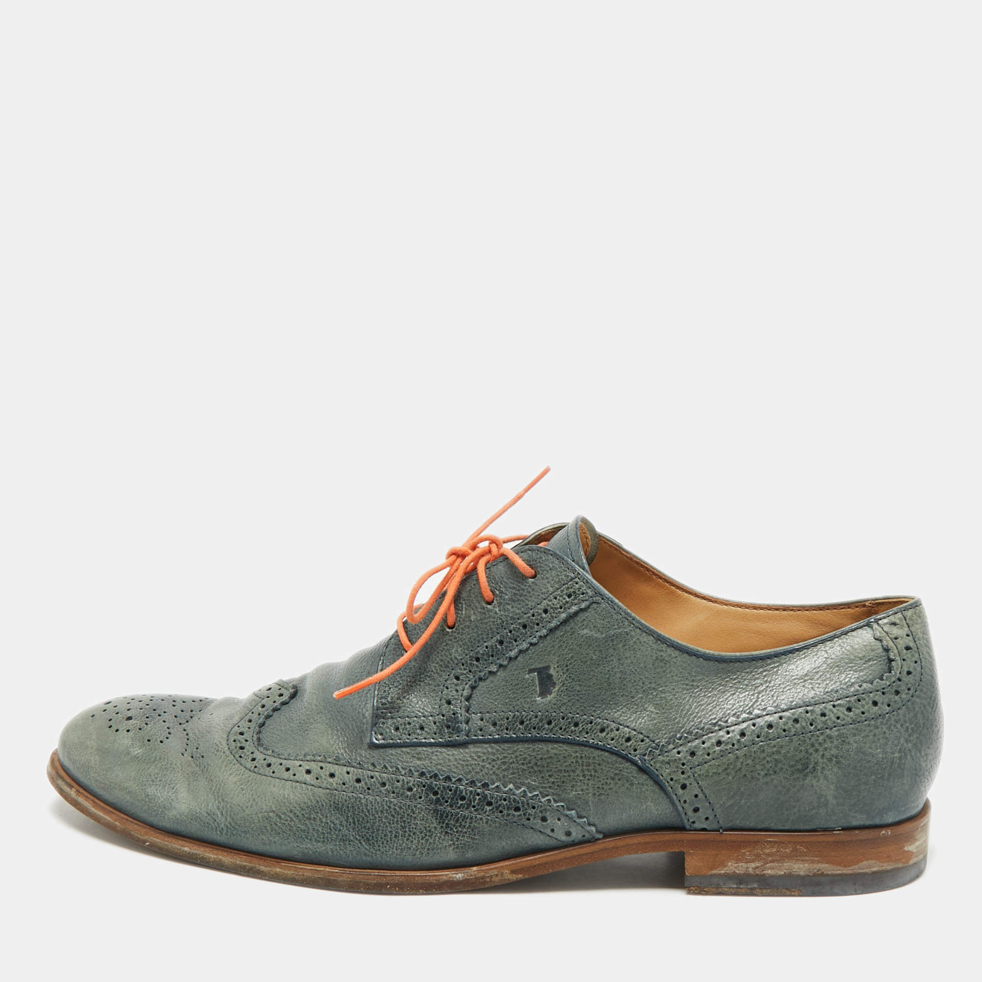 Pre Owned Tod's Green Leather Lace Up Brogues Size 44.5