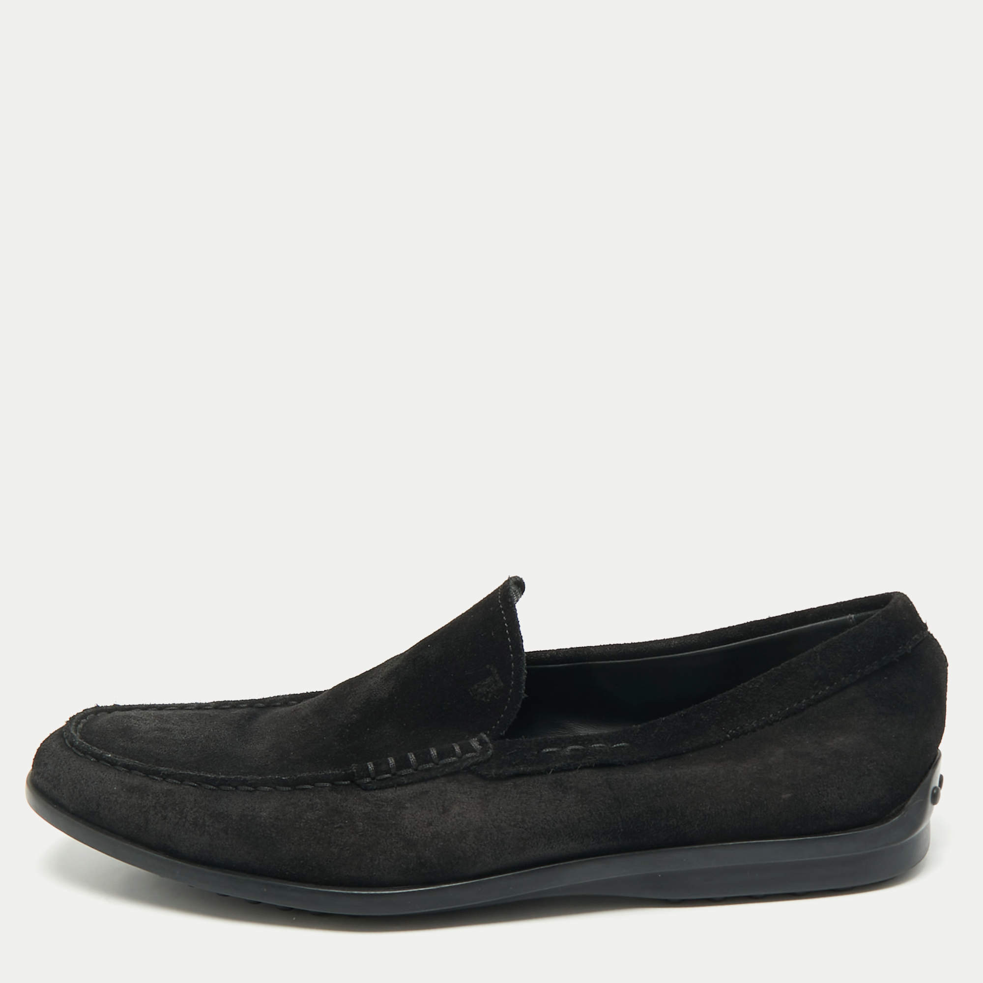 Pre Owned Tod's Black Suede Slip On Loafers Size 42