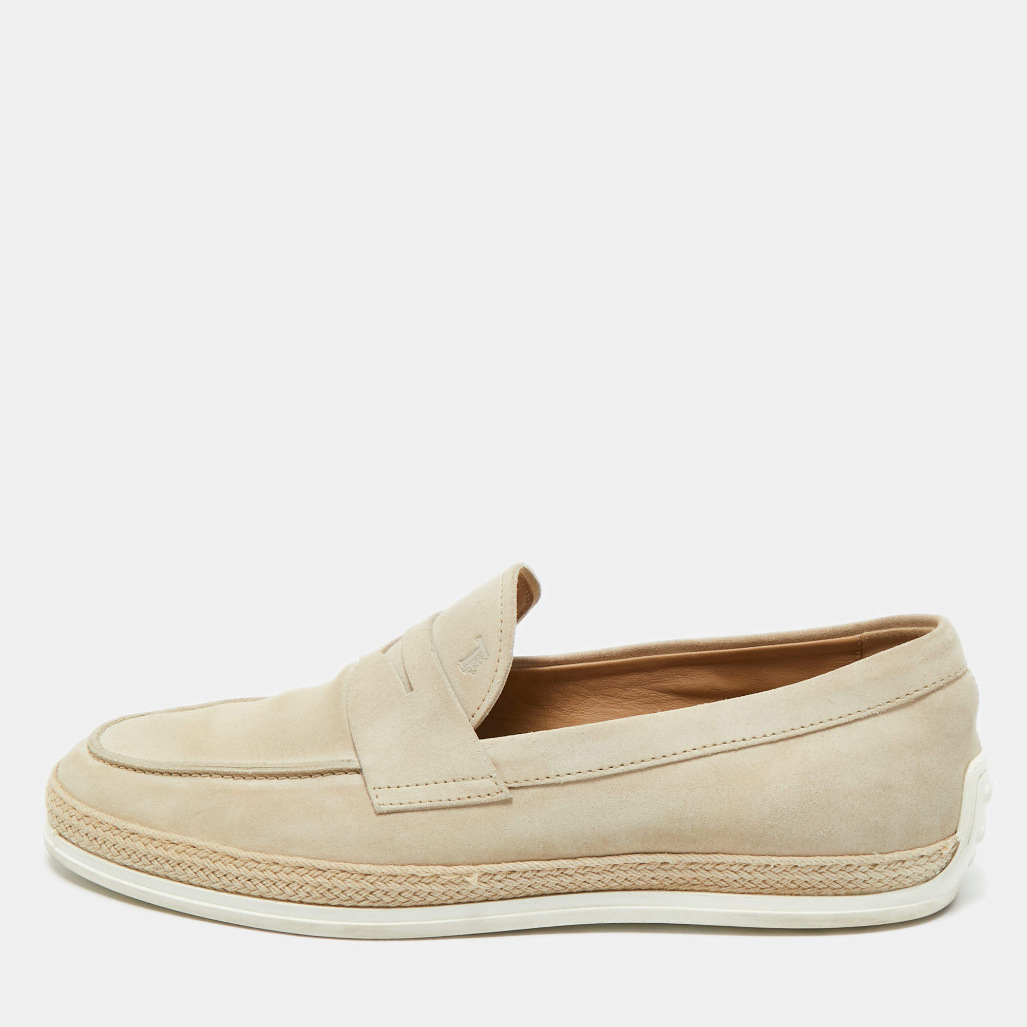 Pre Owned Tod's Light Grey Suede Slip On Loafers Size 42.5