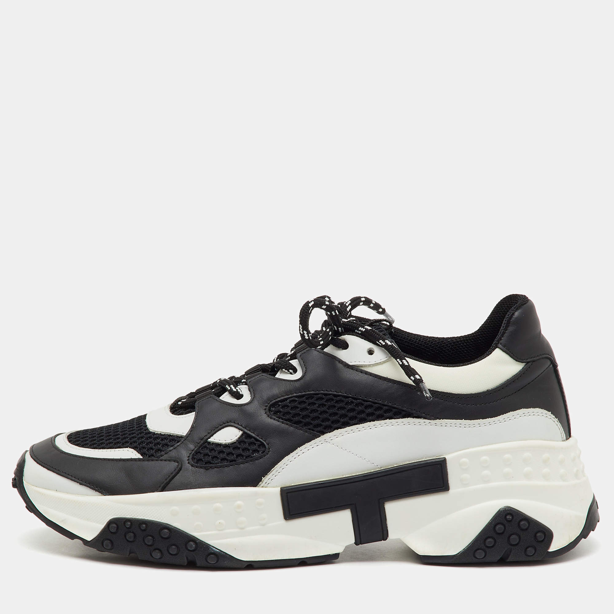 Pre Owned Tod's Black/White Mesh and Leather Active Sportivo 57b Chunky Sneakers Size 42