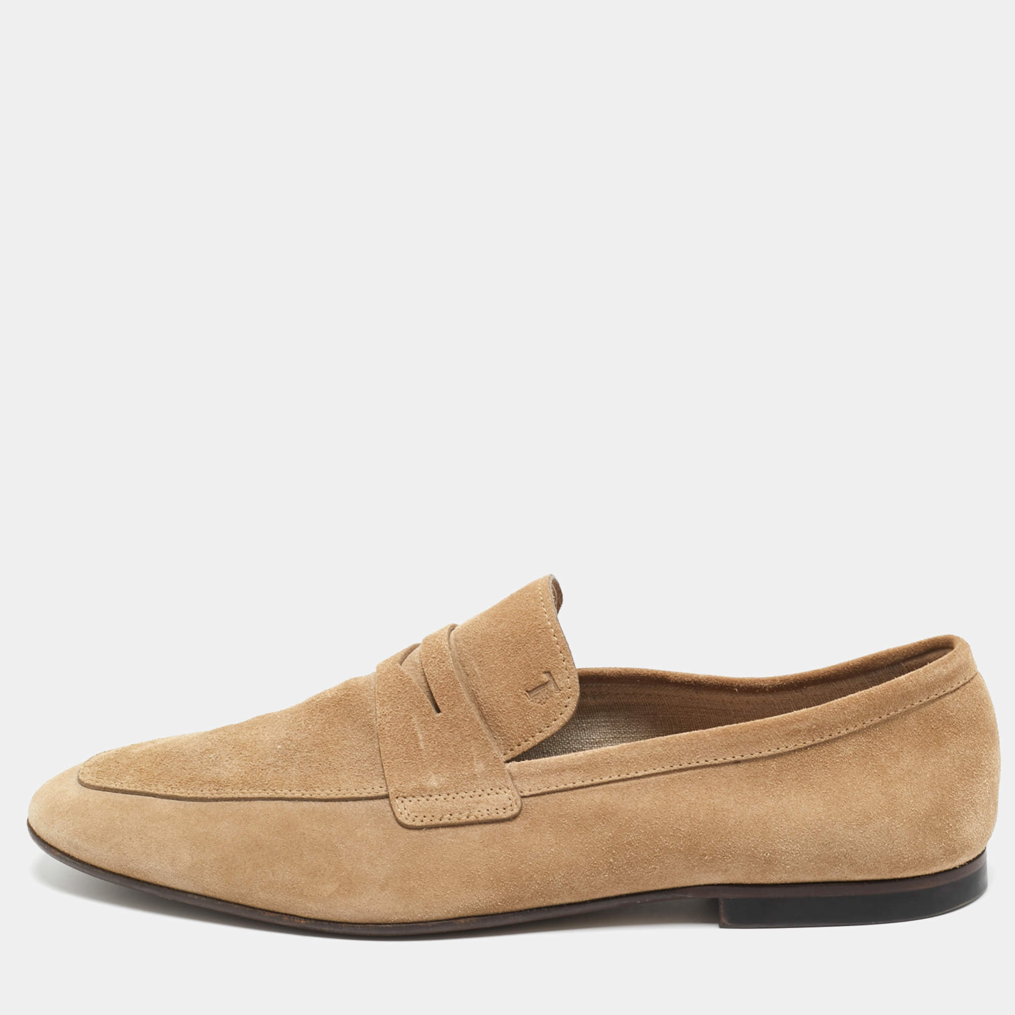 Pre Owned Tod's Brown Suede Slip On Penny Loafers Size 45.5