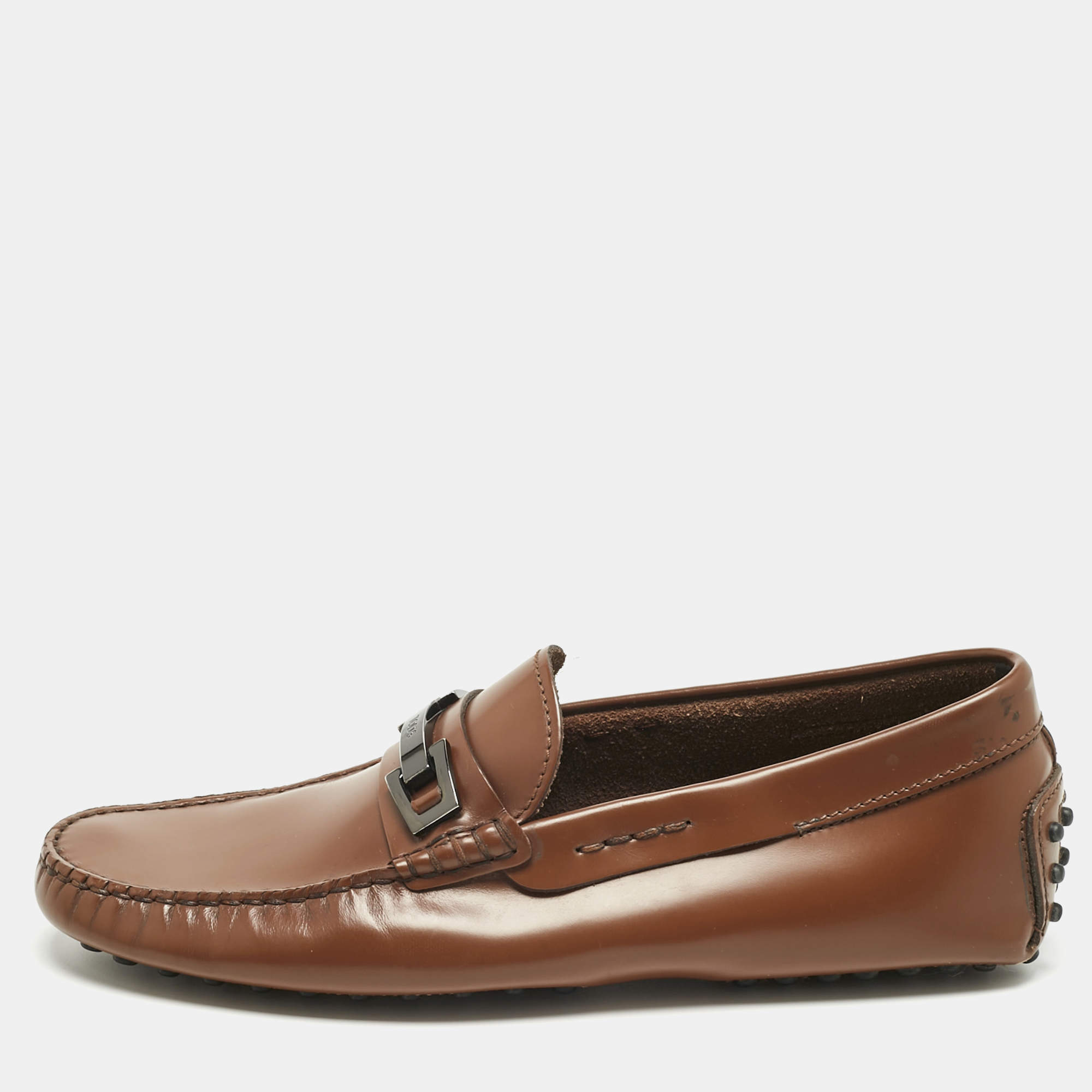مملوكة مسبقًا Tod's Brown Leather Gommino Loafers Size 39.5