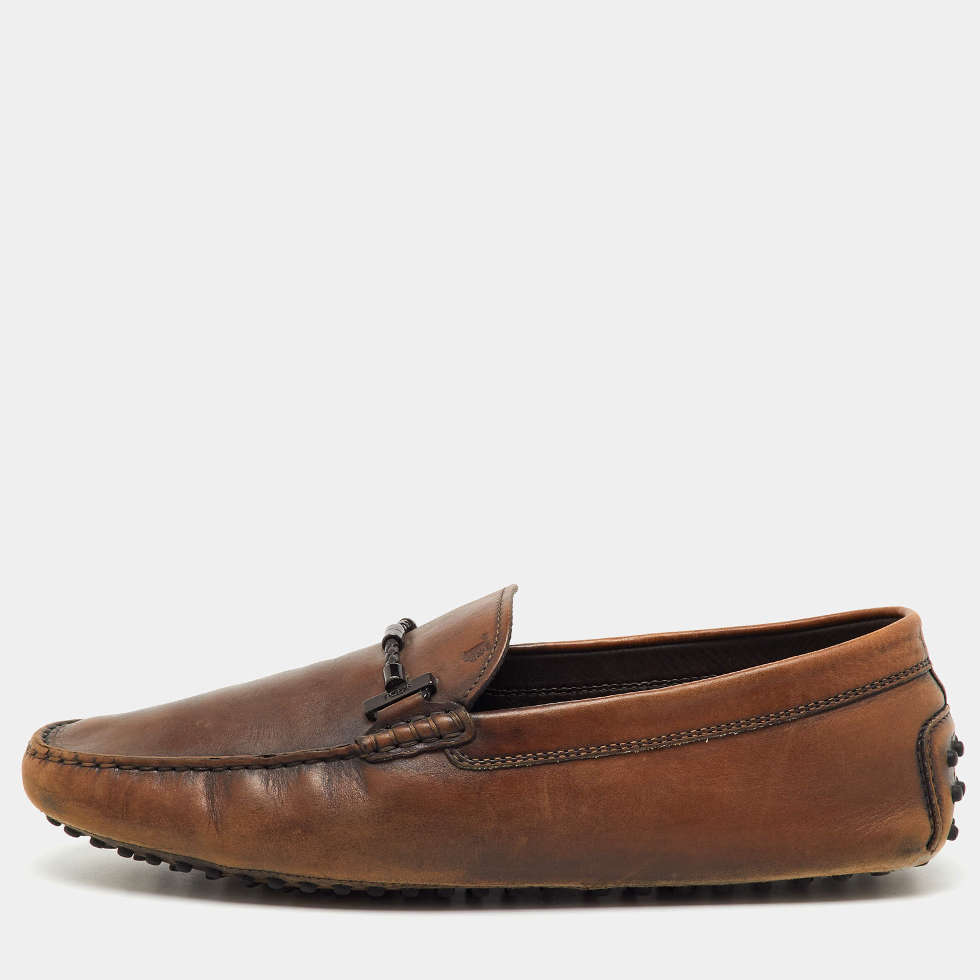 Pre Owned Tod's Dark Brown Leather Slip On Driving Loafers Size 45