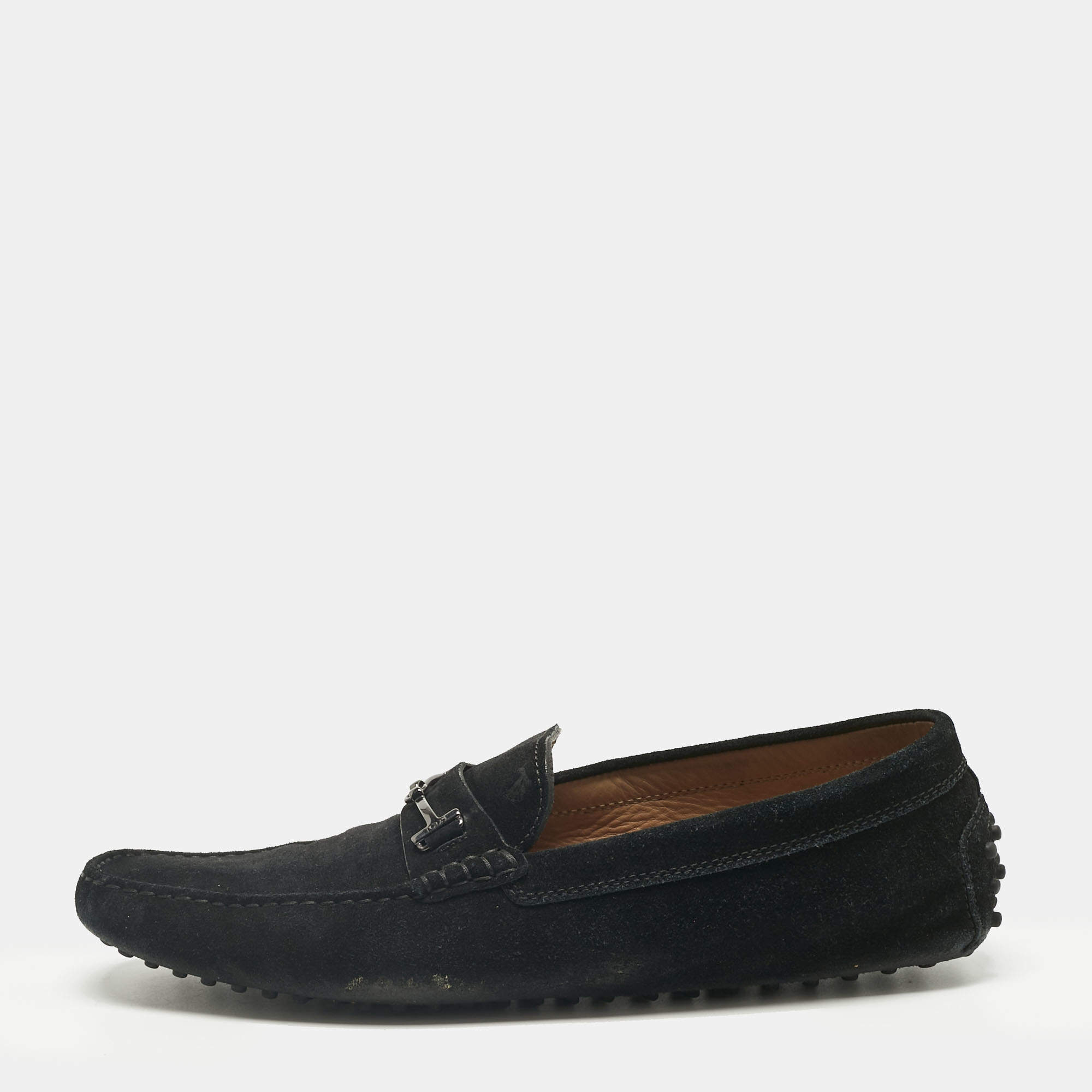 Pre Owned Tod's Black Suede Double T Loafers Size 46.5