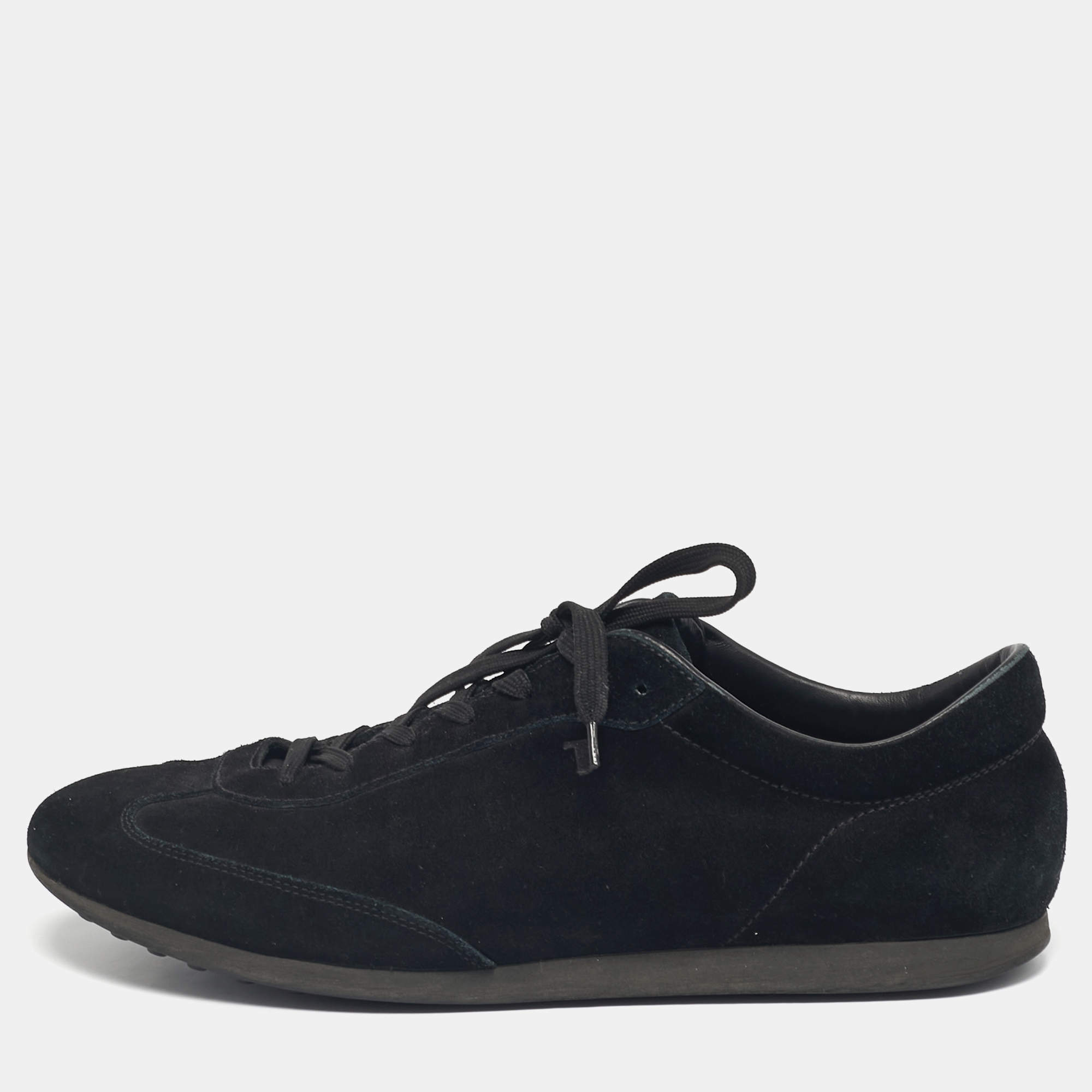 Pre Owned Tod's Black Suede Lace Up Sneakers Size 47.5