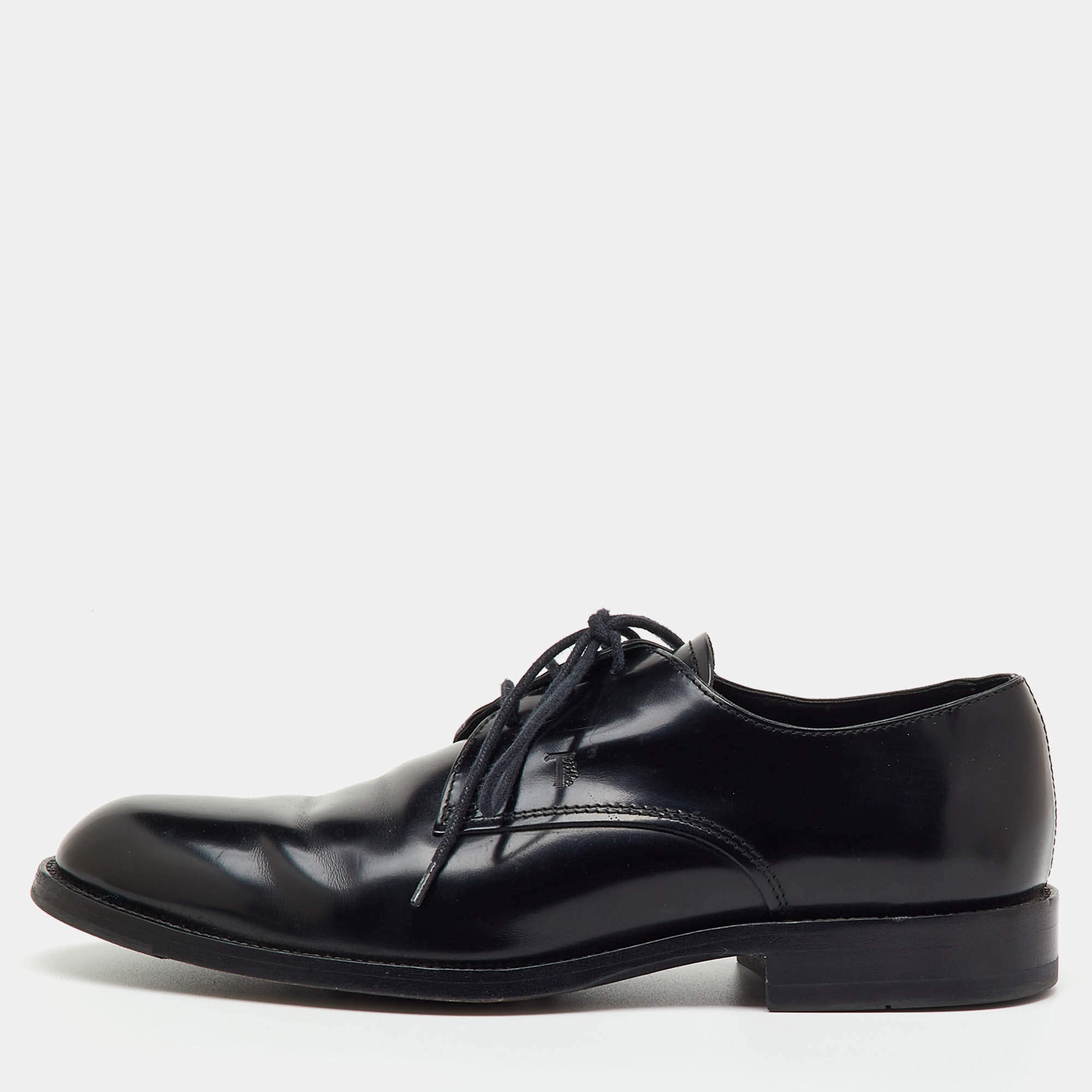 Pre Owned Tod's Black Leather Lace Up Derby Size 39.5