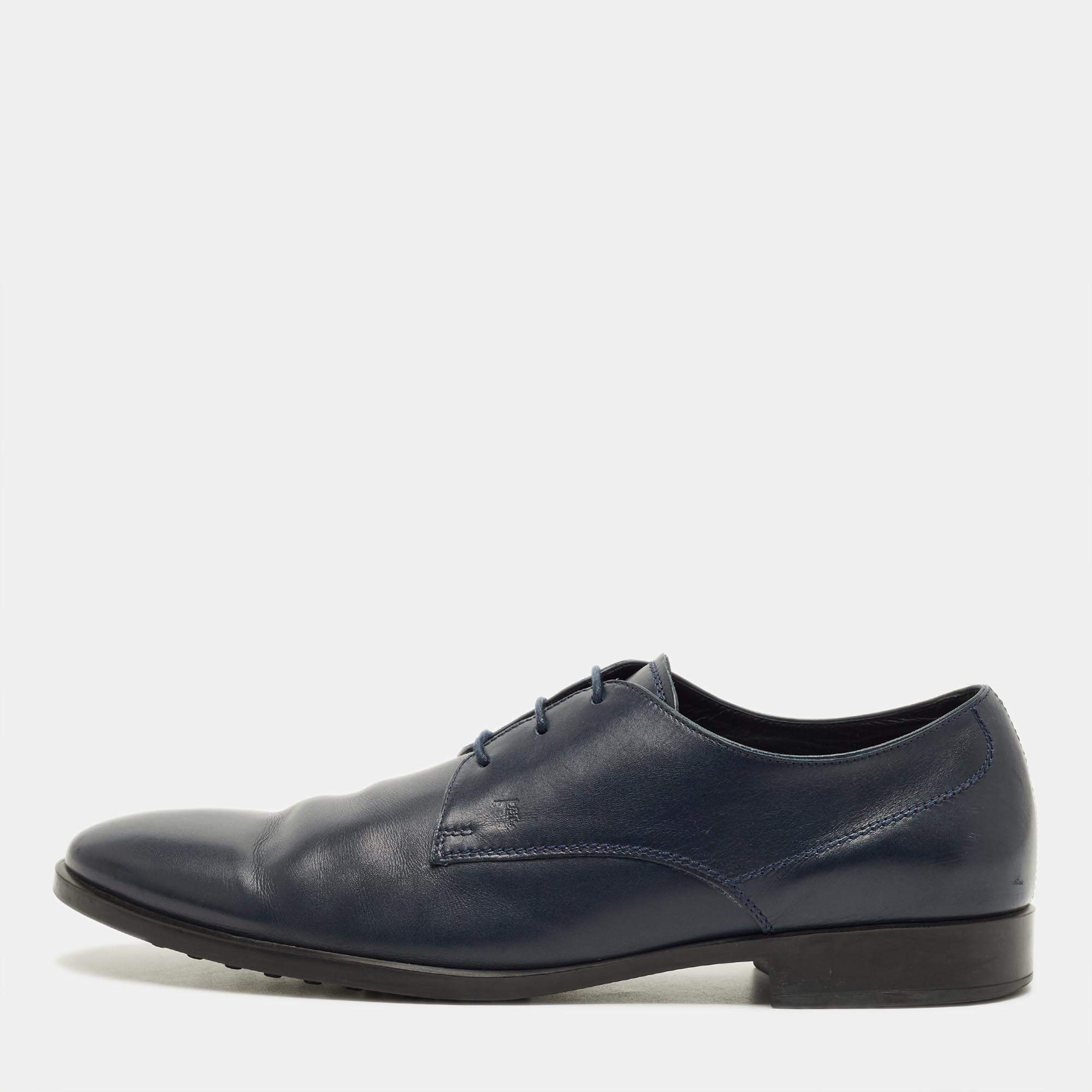 مملوكة مسبقًا Tod's Size 45.5 Navy Blue Leather Lace Up Derby