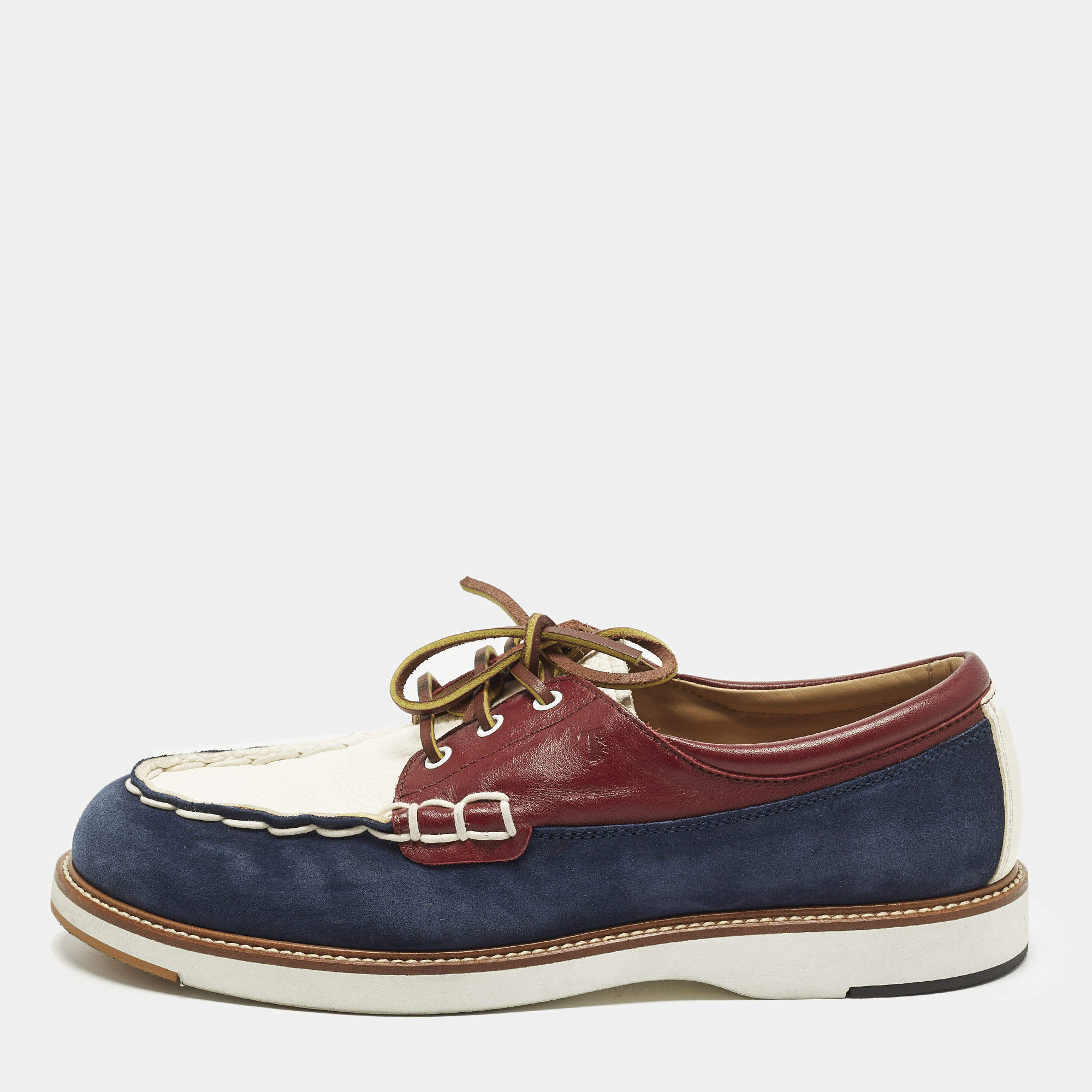 مملوكة مسبقًا Tod's Boat Size 44 Tricolor Leather and Suede Lace Up Loafers
