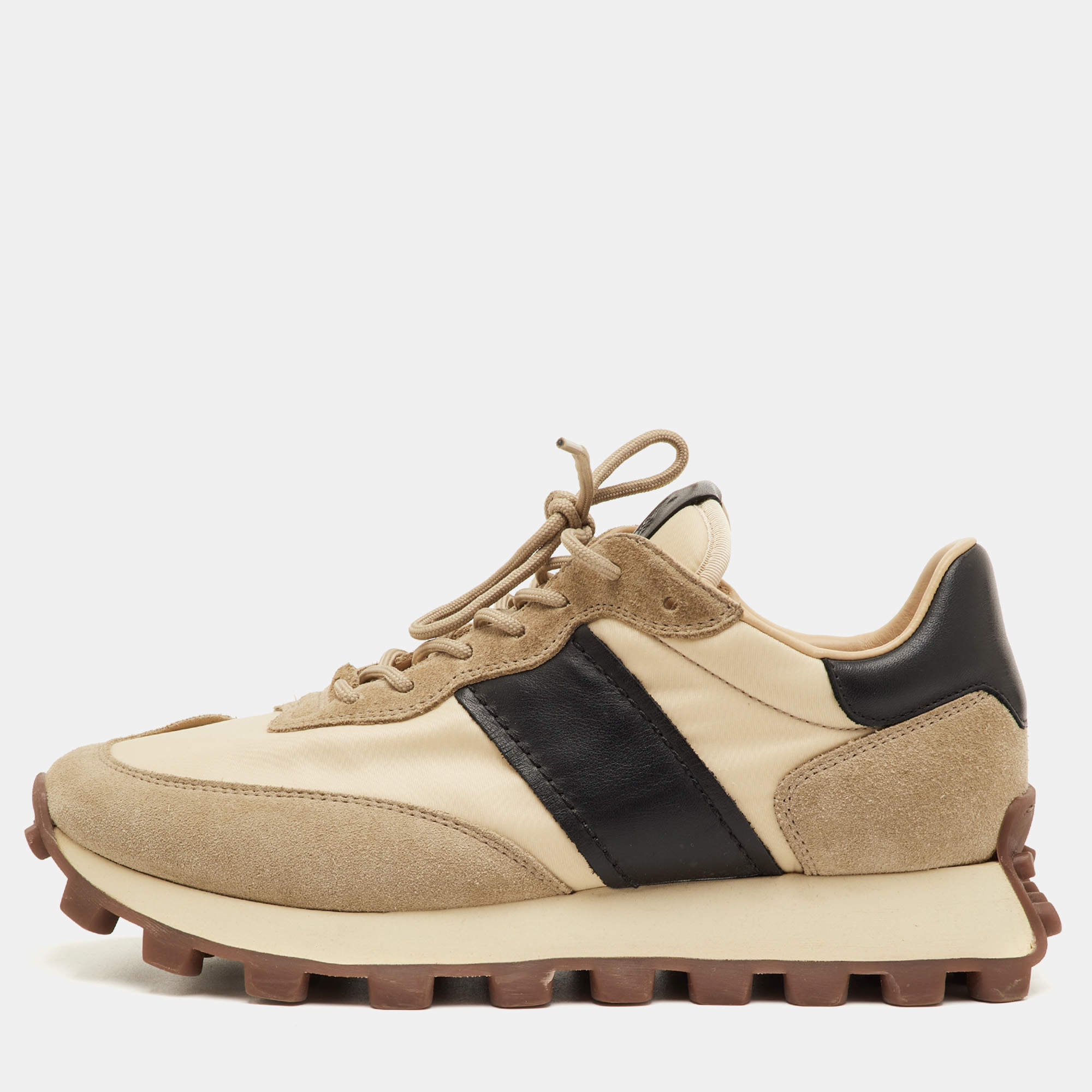 Pre Owned حذاء رياضي تودز منخفض من خامة قماش و جلد و سويدي بلون بيج/أسود مقاس 41.5