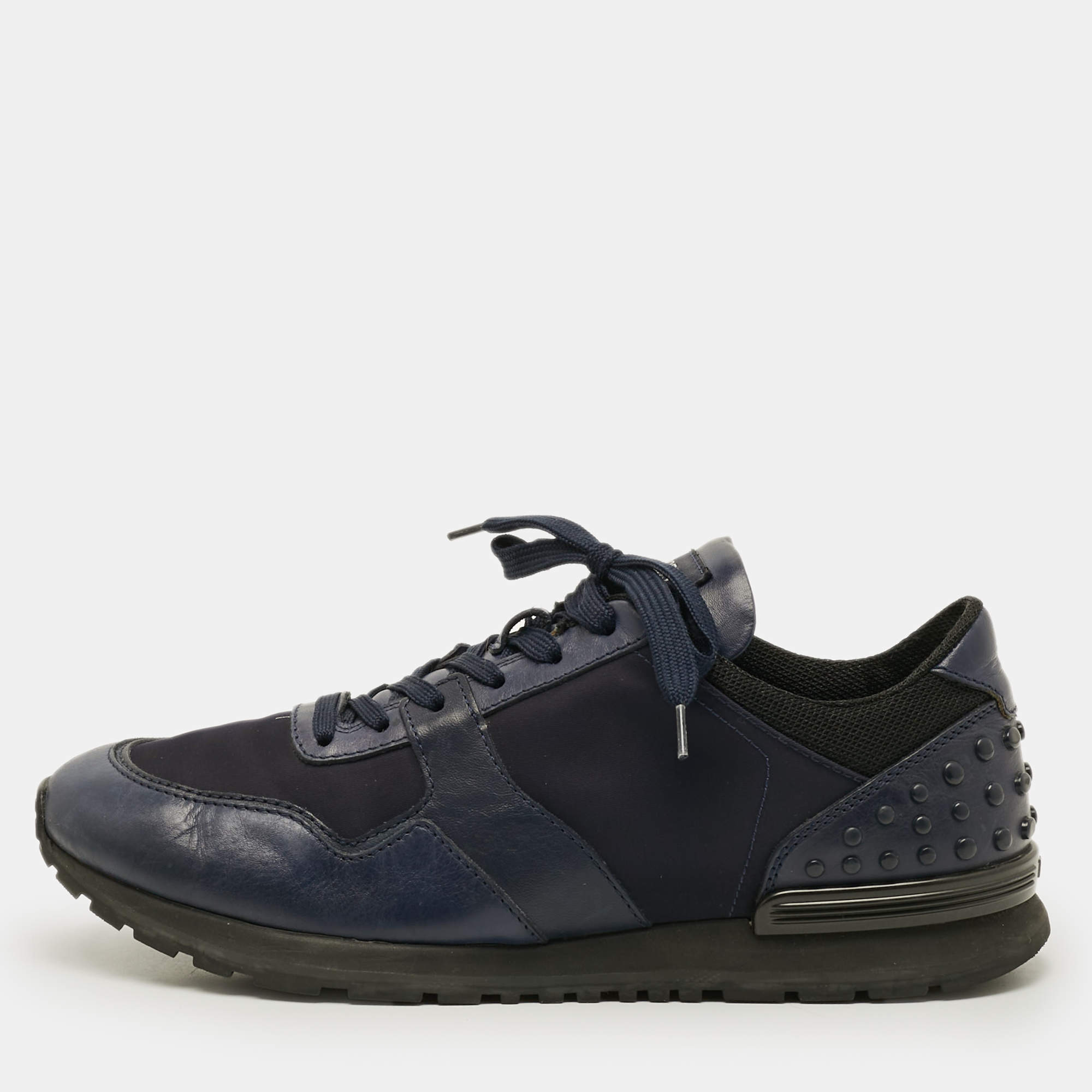 Pre Owned حذاء رياضي تودز جلد ونايلون أزرق بحري/أسود برباط مقاس 43