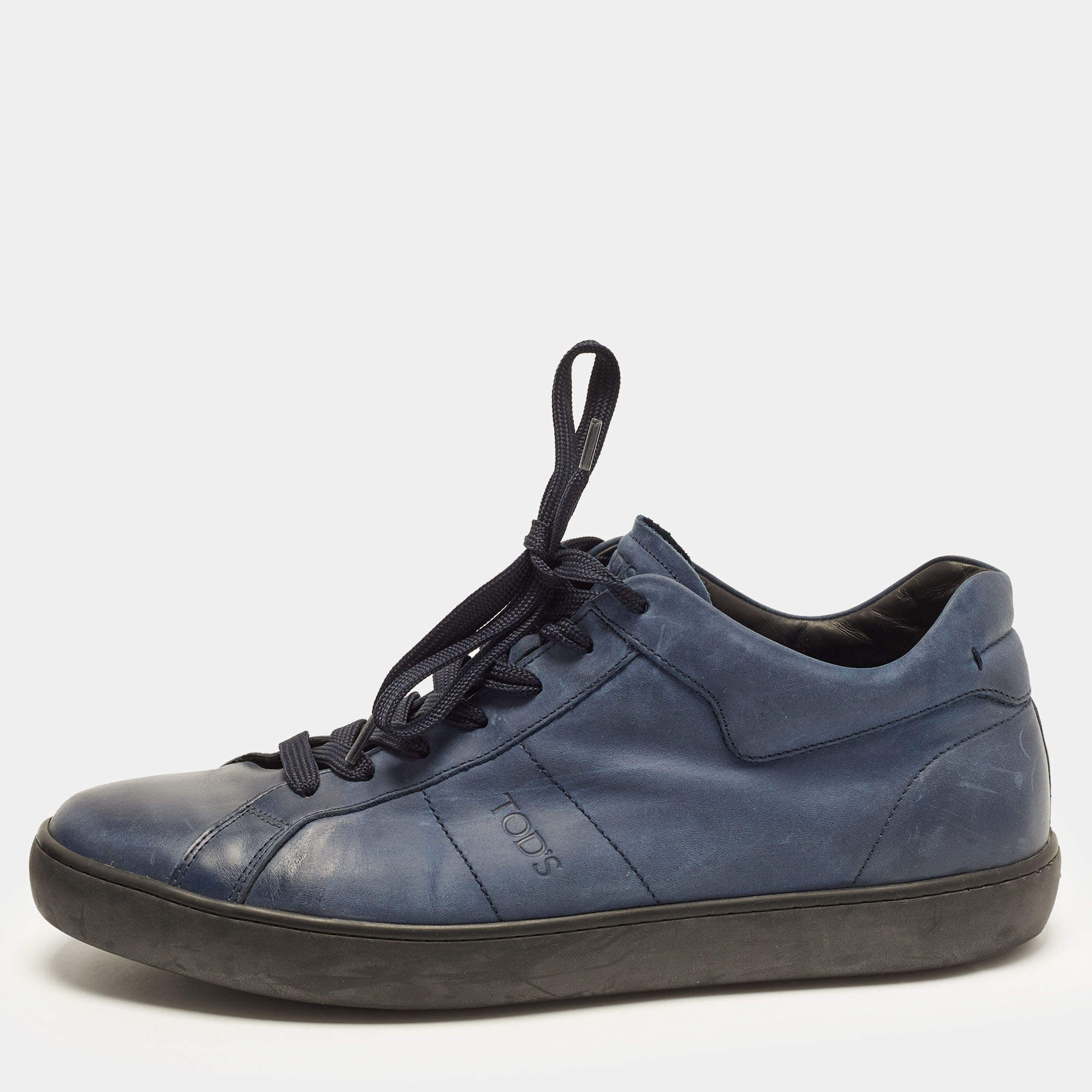 Pre Owned Tod's Size 45 Blue Leather Lace Up Sneakers