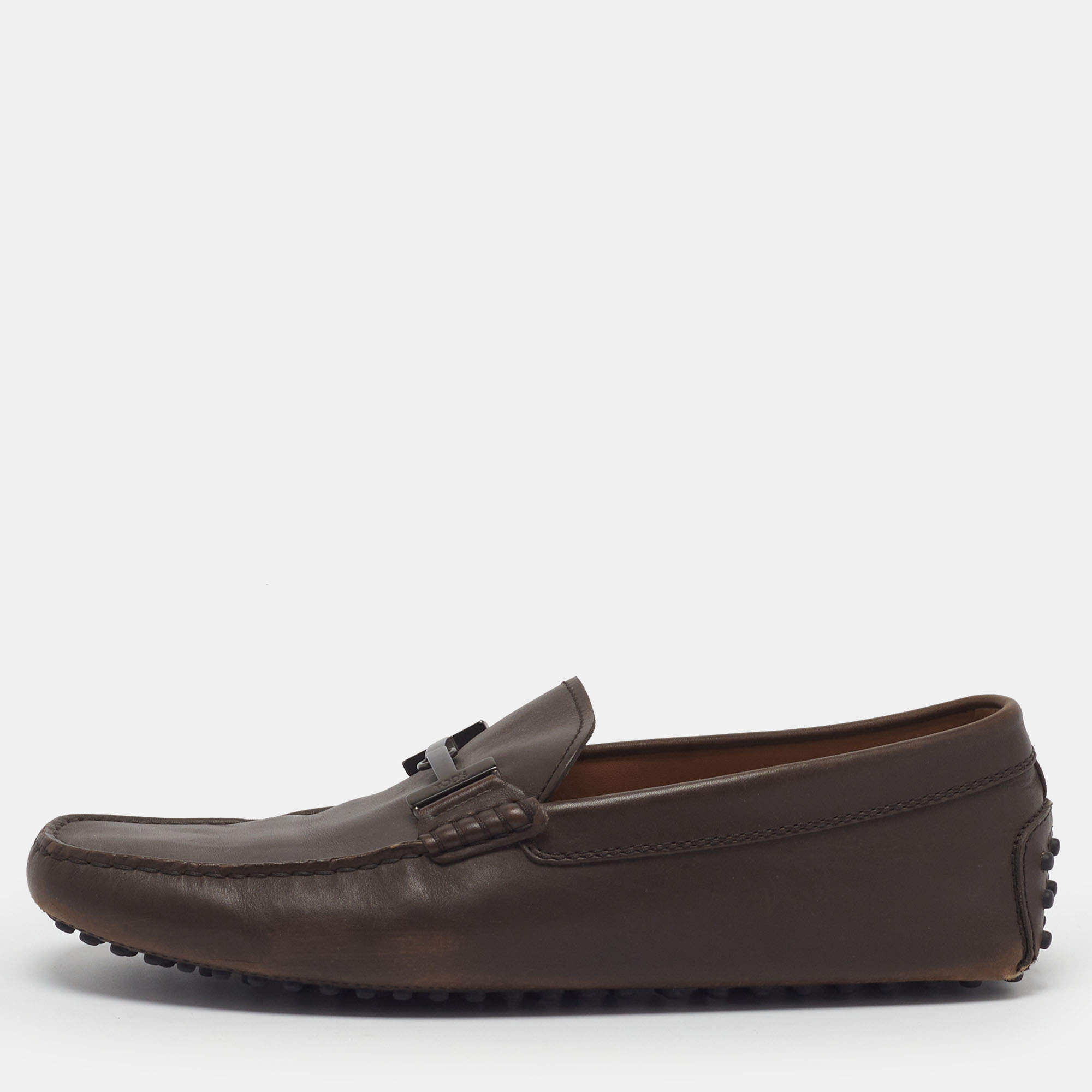 Pre Owned Tod's City Gommino Size 42 Brown Leather Loafers