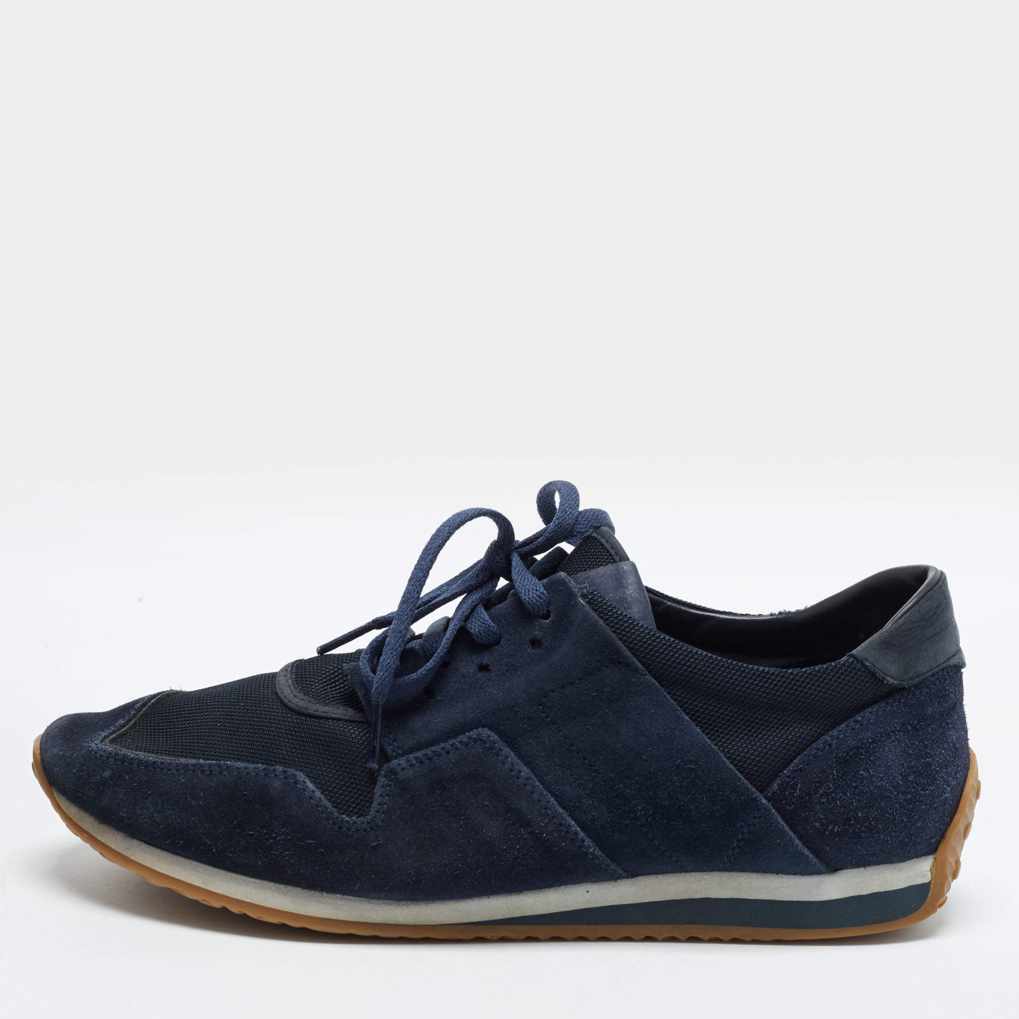 Pre Owned Tod's Sportivo Size 43 Navy Blue Mesh and Suede Lace Up Sneakers