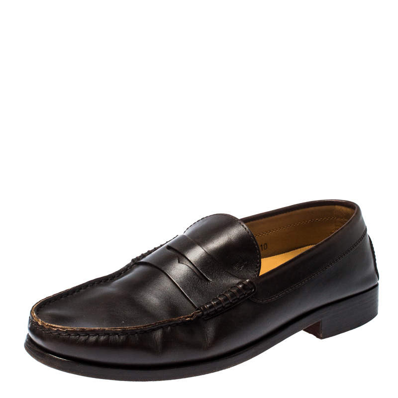 Pre Owned Tod's Dark Brown Leather Penny Loafers Size 44.5