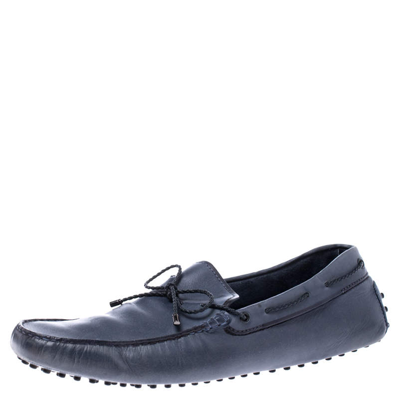 Tod’s Grey Leather Bow Slip On Loafers Size 45.5
