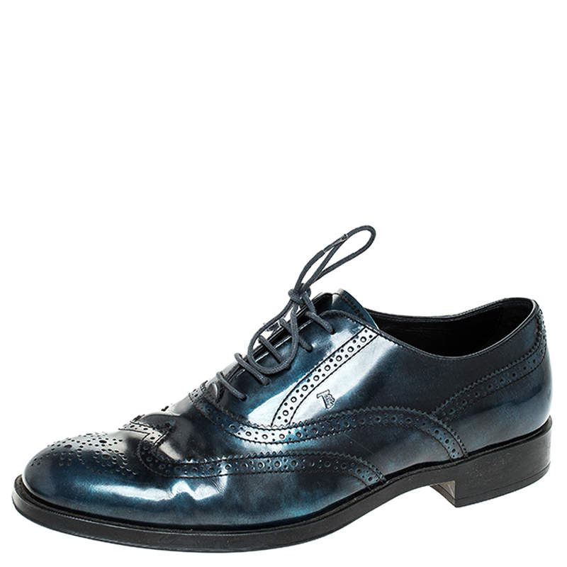 Tod's Two Tone Blue/Black Leather Lace Up Brogue Oxfords Size 41