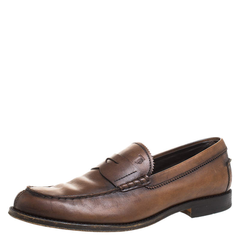 Pre Owned Tod's Brown Leather Penny Loafers Size 42.5