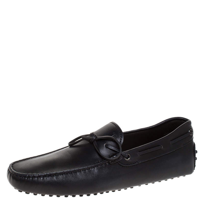 Pre Owned Tod's Black Leather Gommino Bow Loafers Size 41
