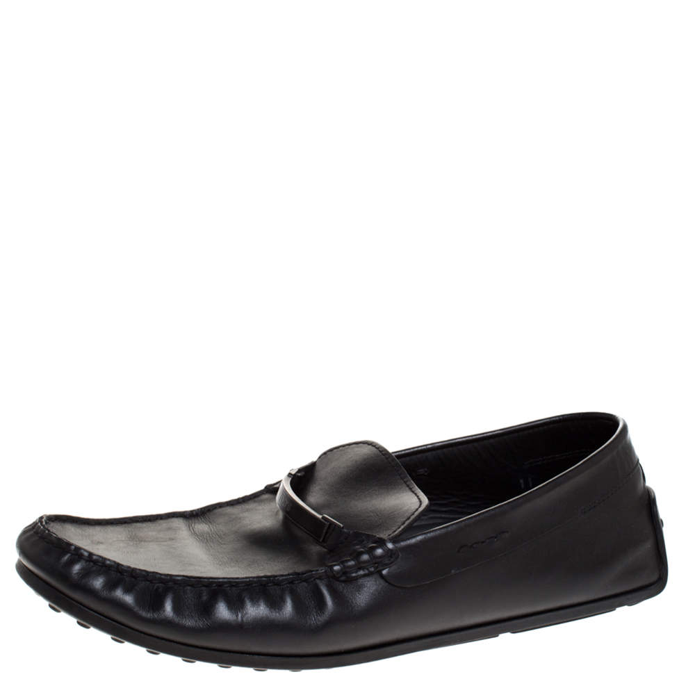 Tod's Black Leather Gommino Loafers Size 45.5