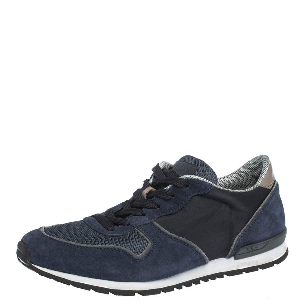 Pre Owned Tod's Blue Suede and Mesh Lace Up Low Top Sneakers Size 43