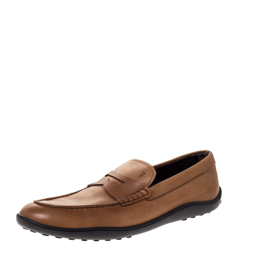 Pre Owned Tod's Brown Leather Penny Slip On Loafers Size 42.5