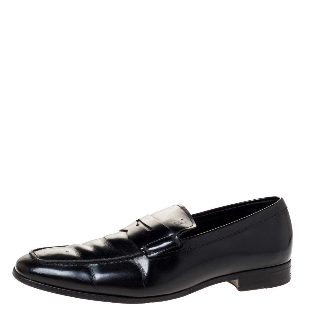 Tod's Black Leather Penny Slip On Loafers Size 40