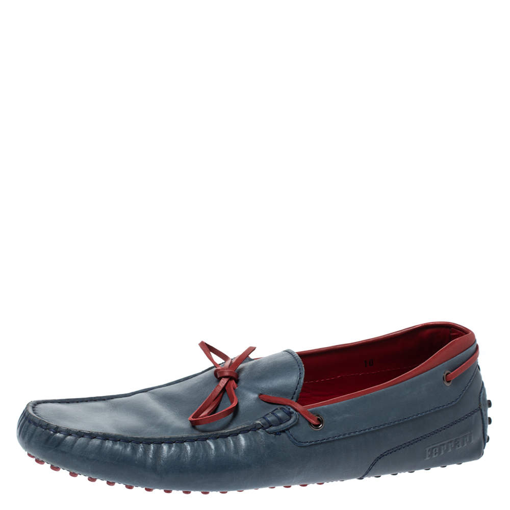 Pre Owned حذاء لوفرز تودز مزين فيونكة جلد أزرق و أحمر مقاس 44.5